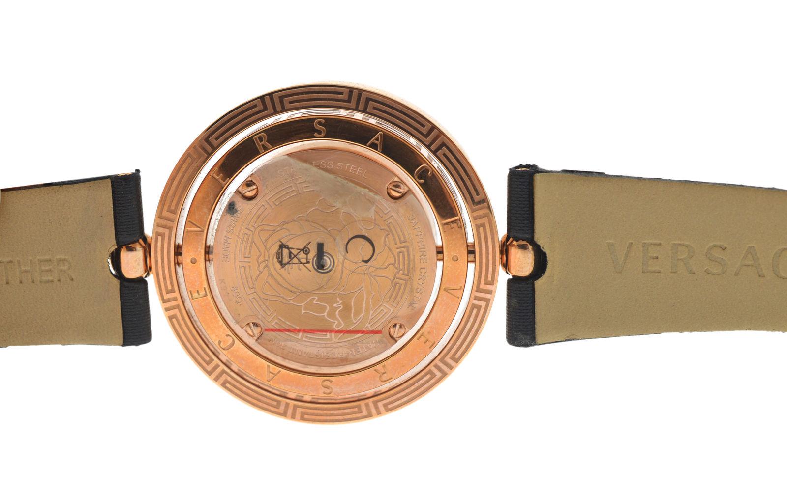 Modern Authentic Versace EON 80Q81SD498 S009 Gold Tone Diamond Quartz 38MM MOP Watch For Sale