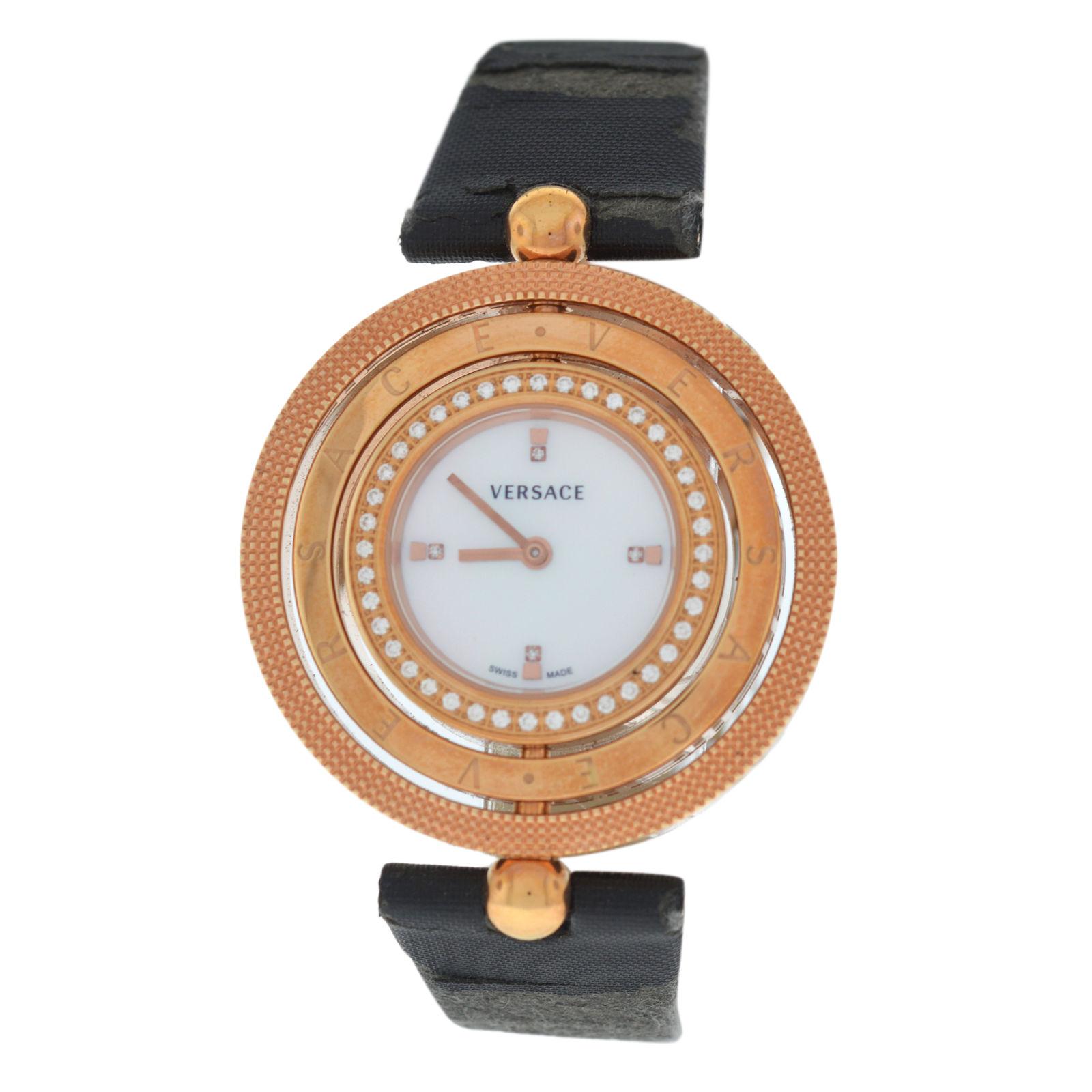 Authentic Versace EON 80Q81SD498 S009 Gold Tone Diamond Quartz 38MM MOP Watch For Sale