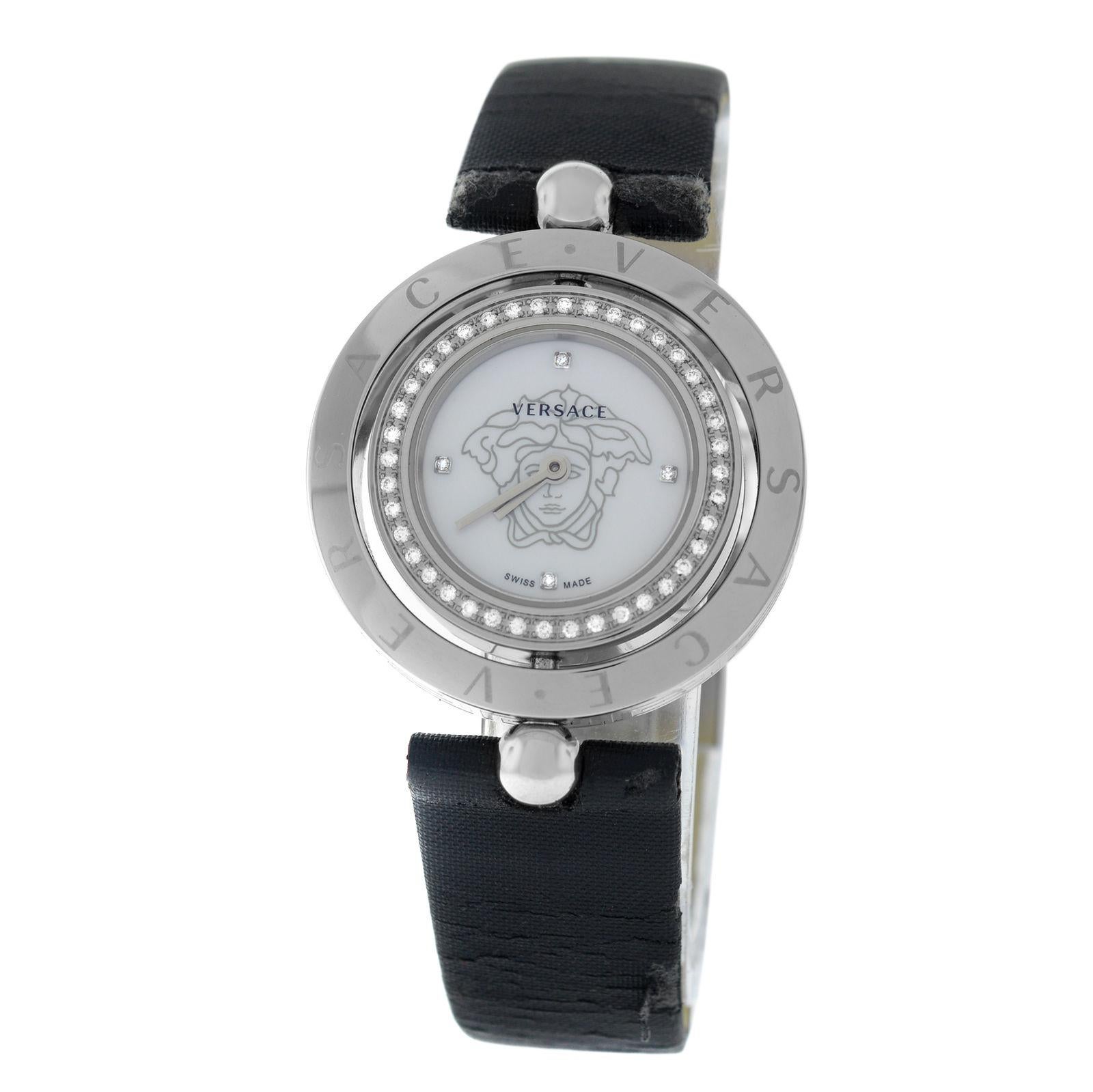 Authentic Versace EON Steel Diamond Quartz Mother of Pearl Watch For Sale