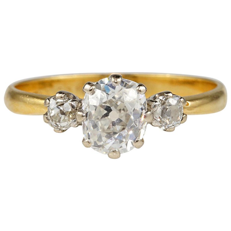 Authentic Victorian 1.80 Carat Old Mine Diamond Trilogy Ring at 1stDibs