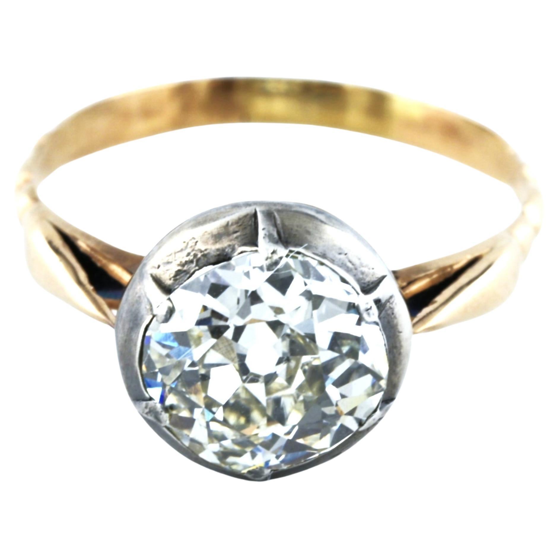 Authentic Victorian 2.20 Ct. Diamond Solitaire 18 KT ring 1860 ca