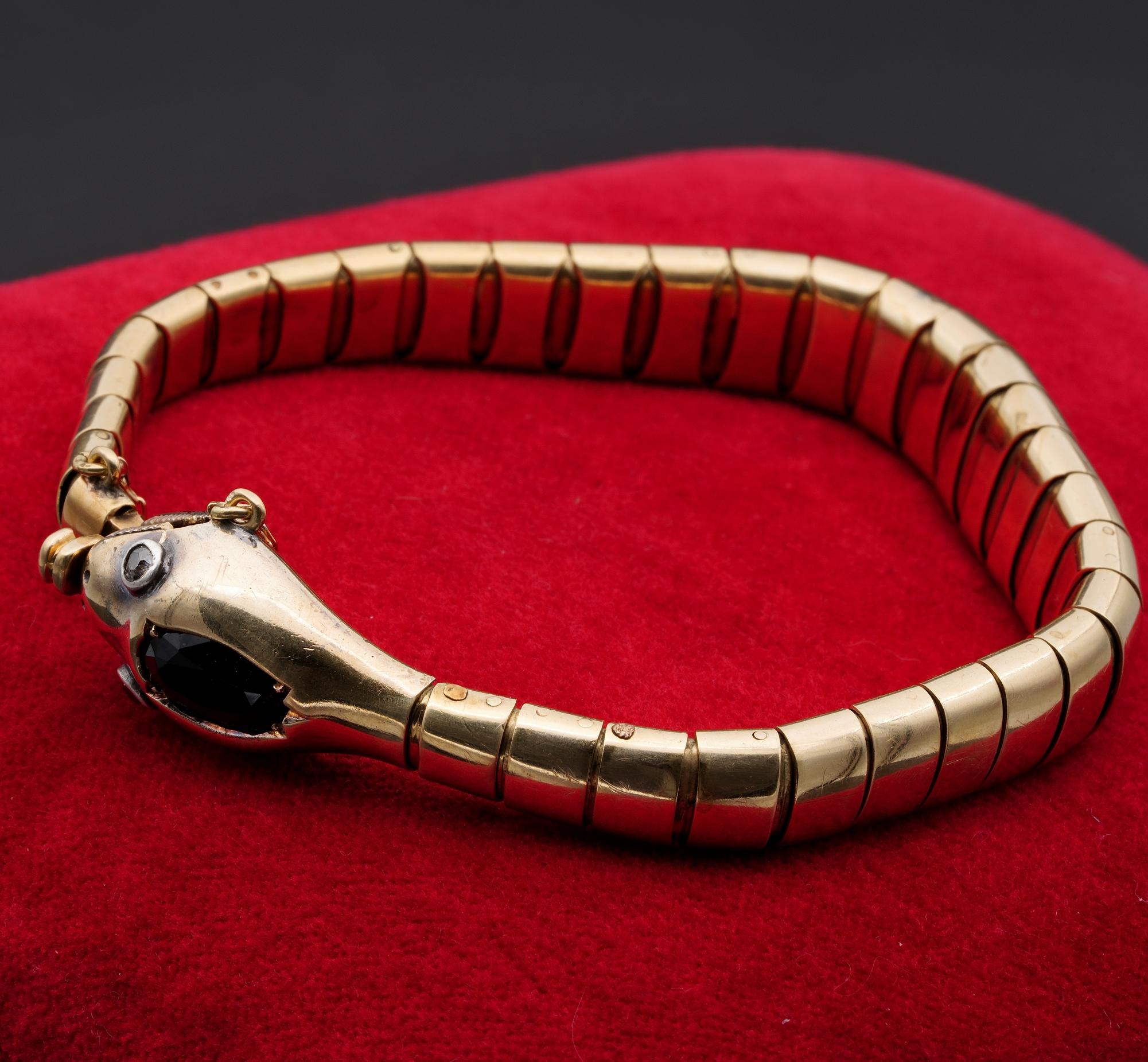 Women's Authentic Victorian Sapphire Diamond Snake 41.3 Grams 18 Karat Gold Bracelet