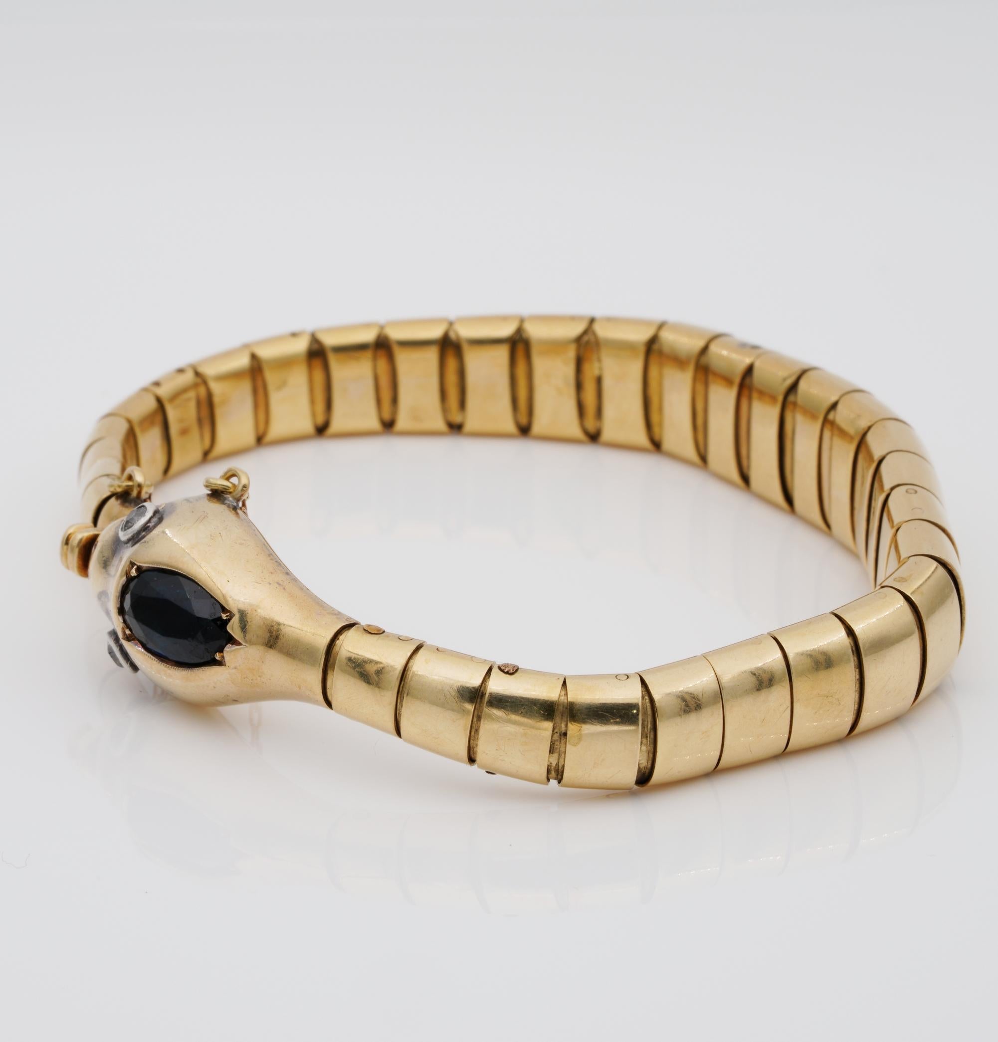 Authentic Victorian Sapphire Diamond Snake 41.3 Grams 18 Karat Gold Bracelet 1