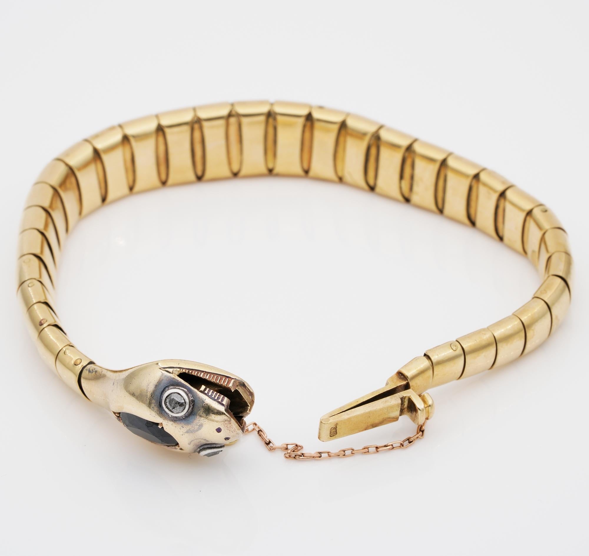 Authentic Victorian Sapphire Diamond Snake 41.3 Grams 18 Karat Gold Bracelet 3