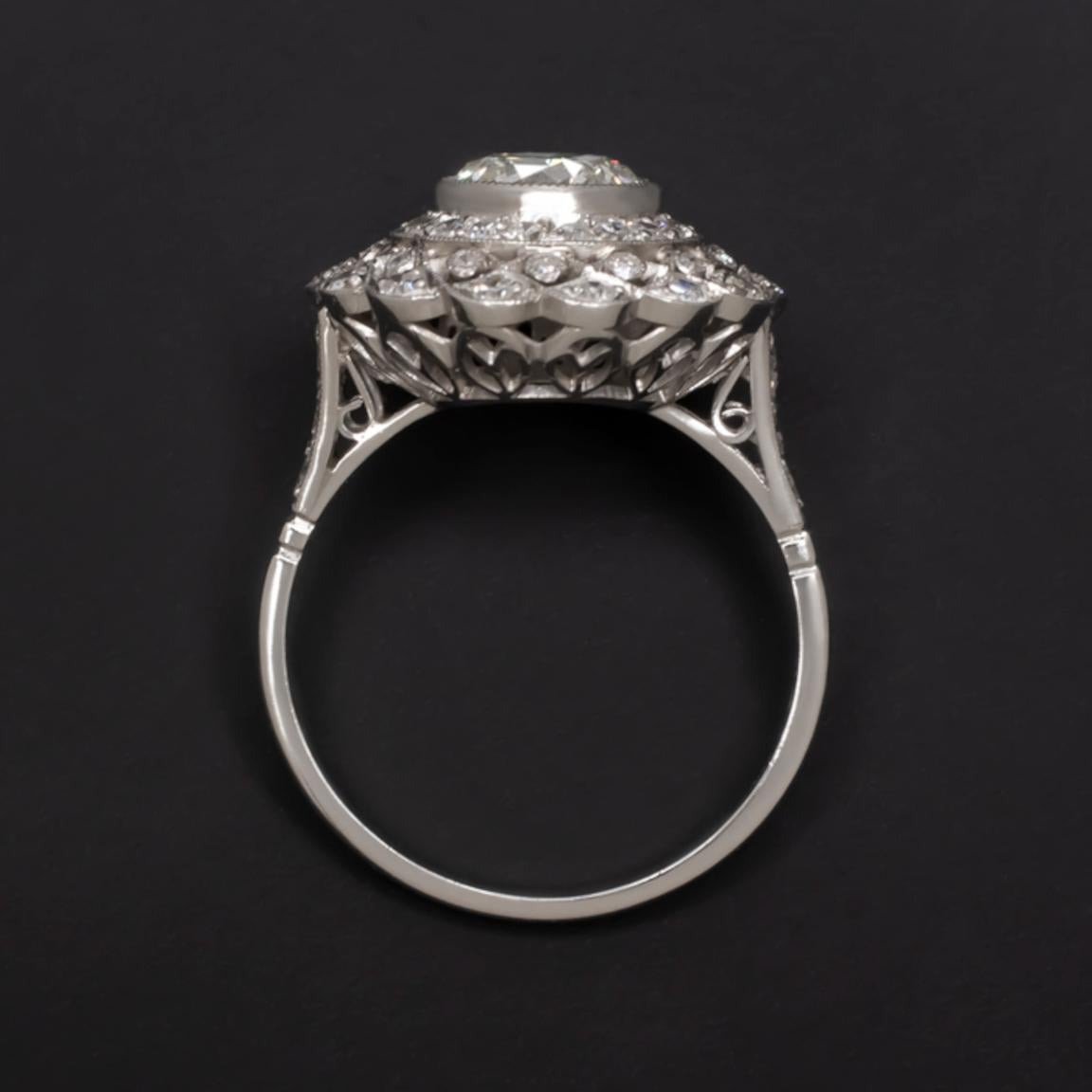 Art Deco Authentic Vintage 1.30 Carat Old European Diamond Platinum Ring For Sale