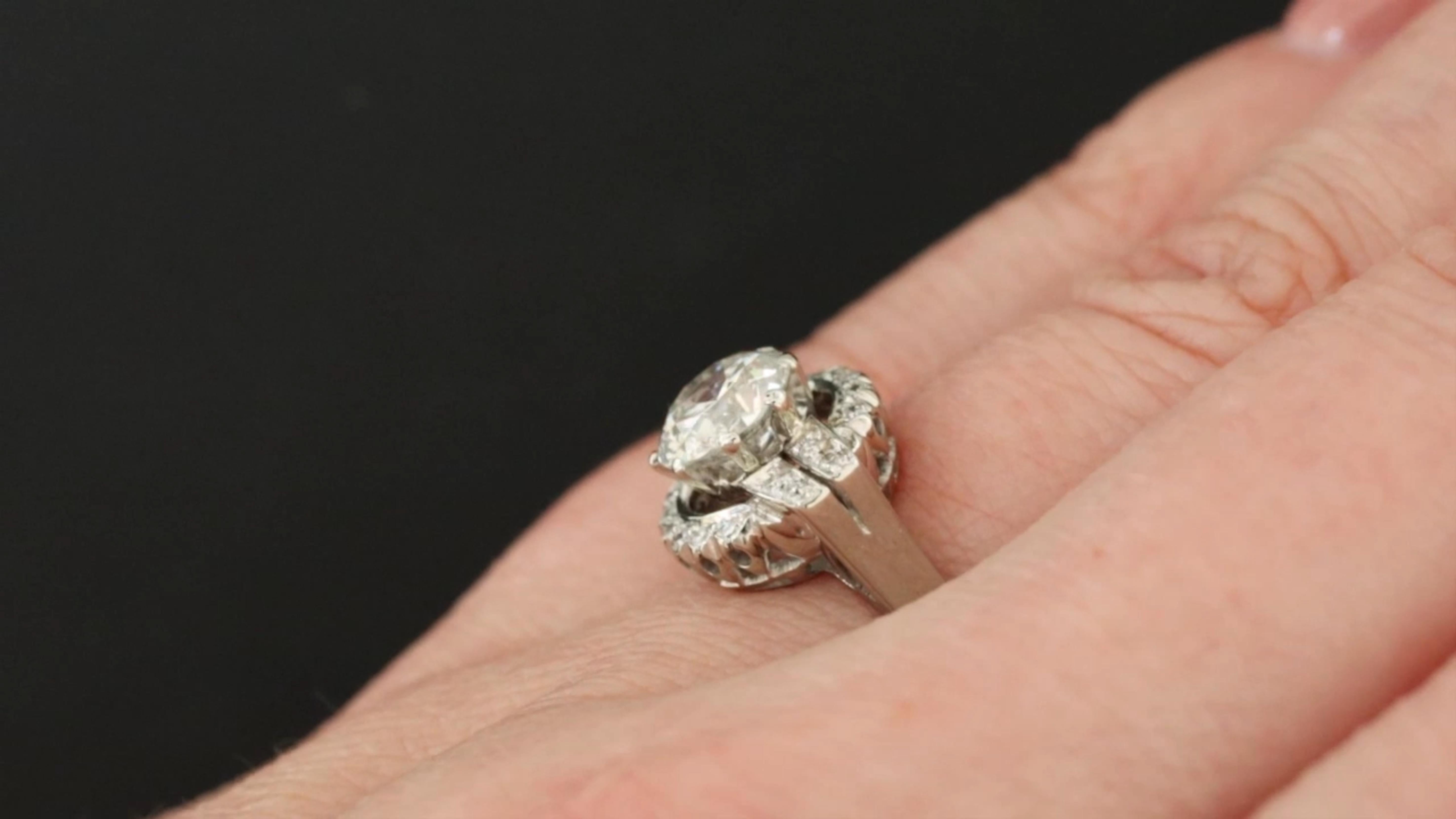 Art déco Authentique vintage 1,41 ct. Bague européenne ancienne en vente