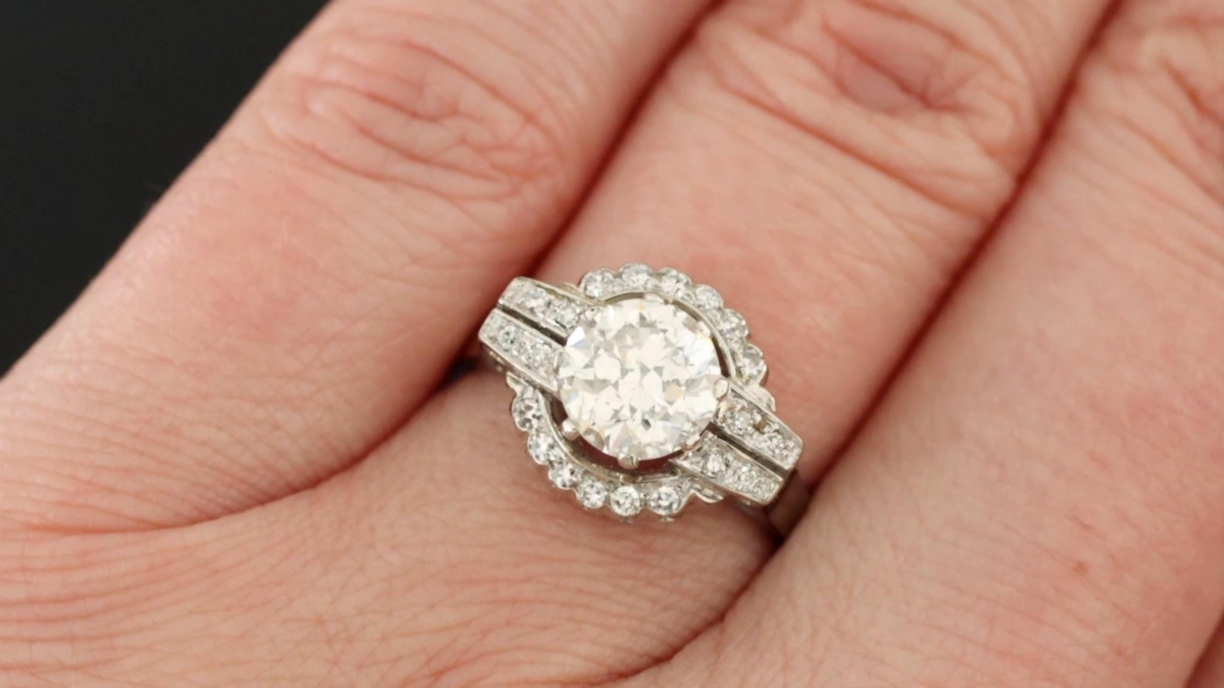 Taille vieille Europe Authentique vintage 1,41 ct. Bague européenne ancienne en vente
