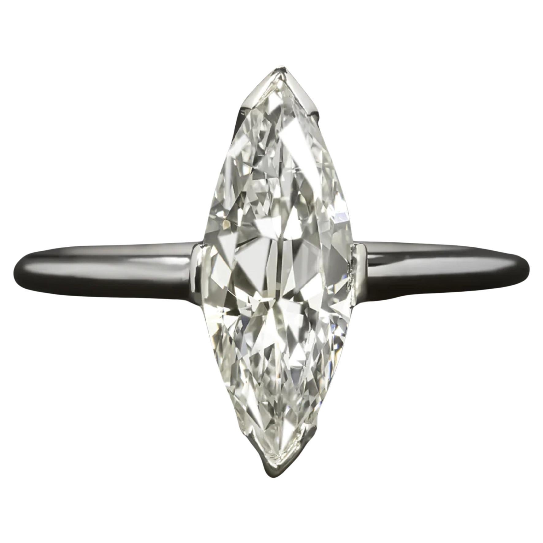 Authentic Vintage 1.86 Carat Marquise Cut Diamond Ring For Sale