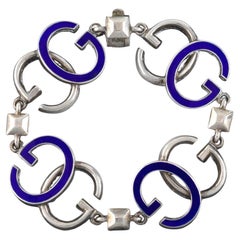 Authentic Vintage 1960s Gucci Sterling Silver and Enamel G Logo Unisex Bracelet