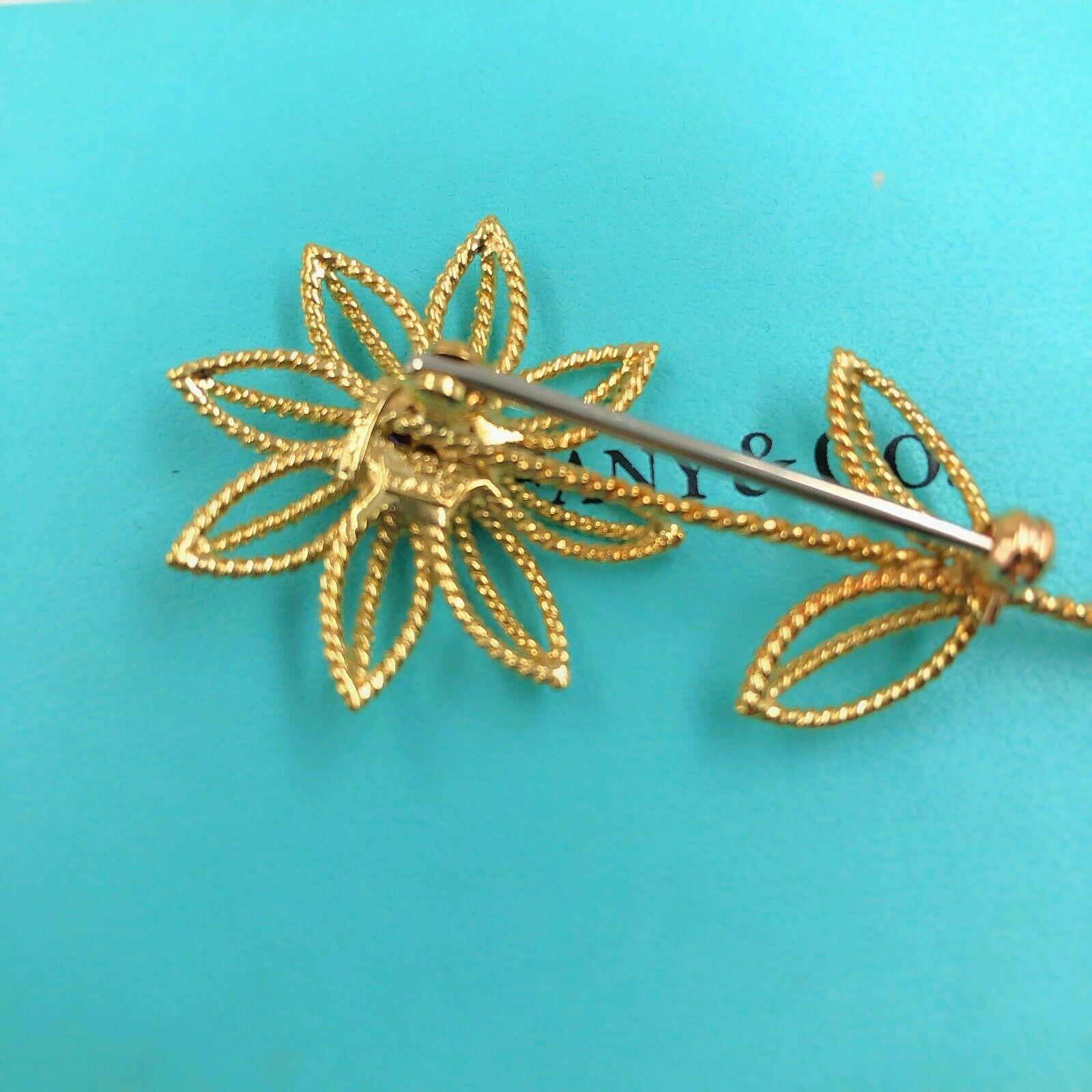 Authentic Vintage 1960s Tiffany & Co 18 Karat Gold Flower Brooch with Rubies 1