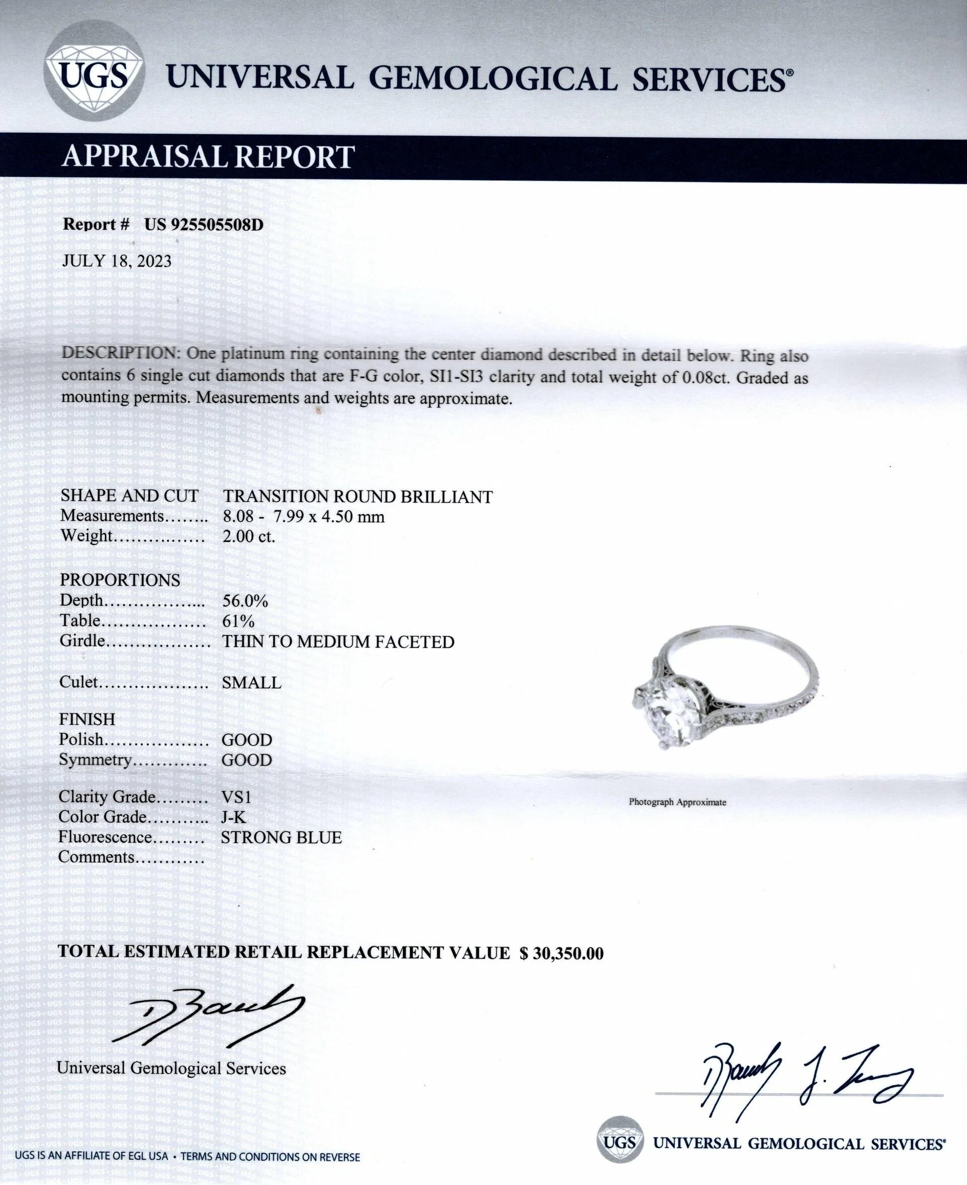 Authentischer Vintage 2 Karat Diamantring mit alteuropäischem Schliff (Art déco)