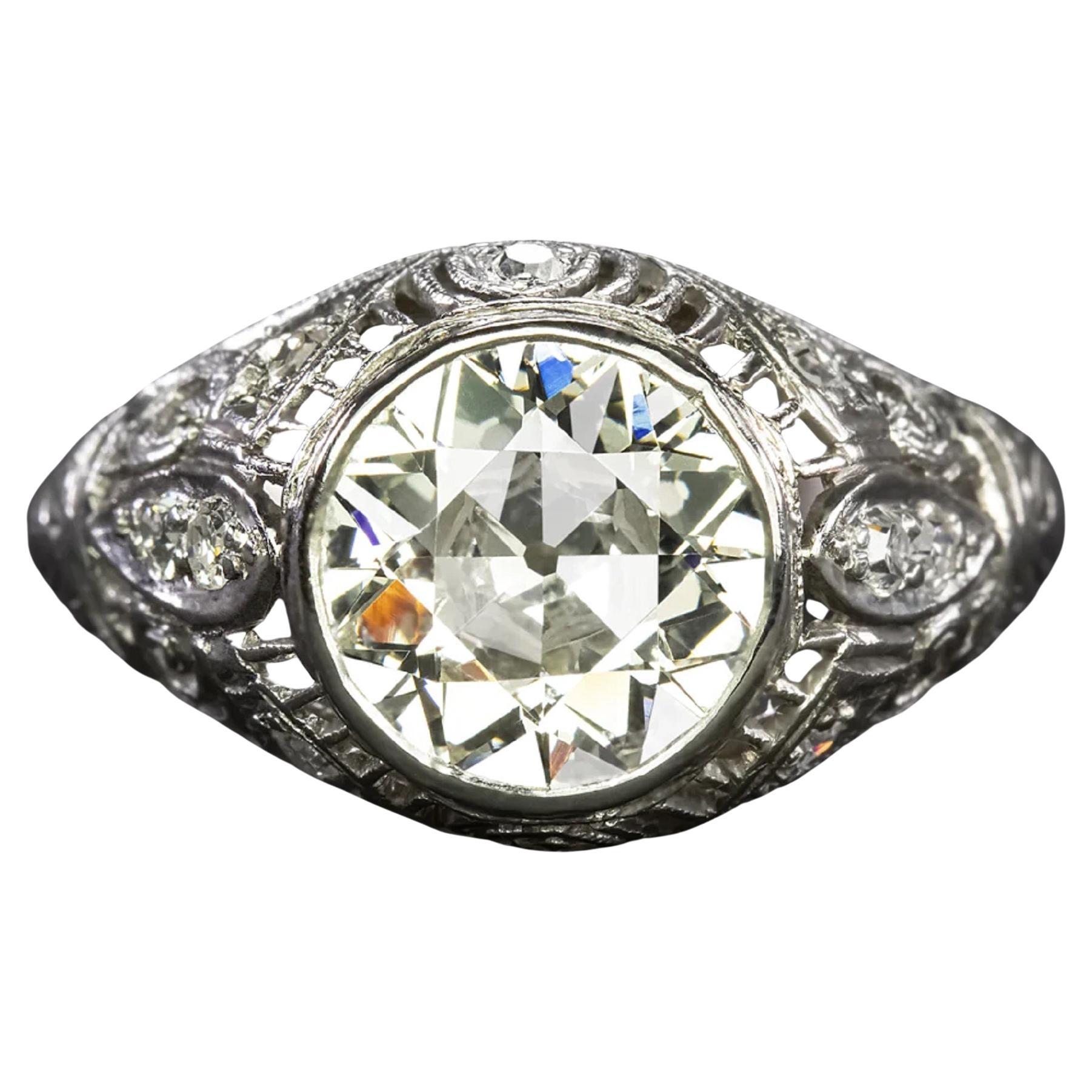 Authentic Vintage 2.27 Carat Old European Cut Diamond Ring For Sale