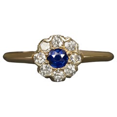 Authentic Vintage Blue Sapphire Diamond Pink Gold Ring