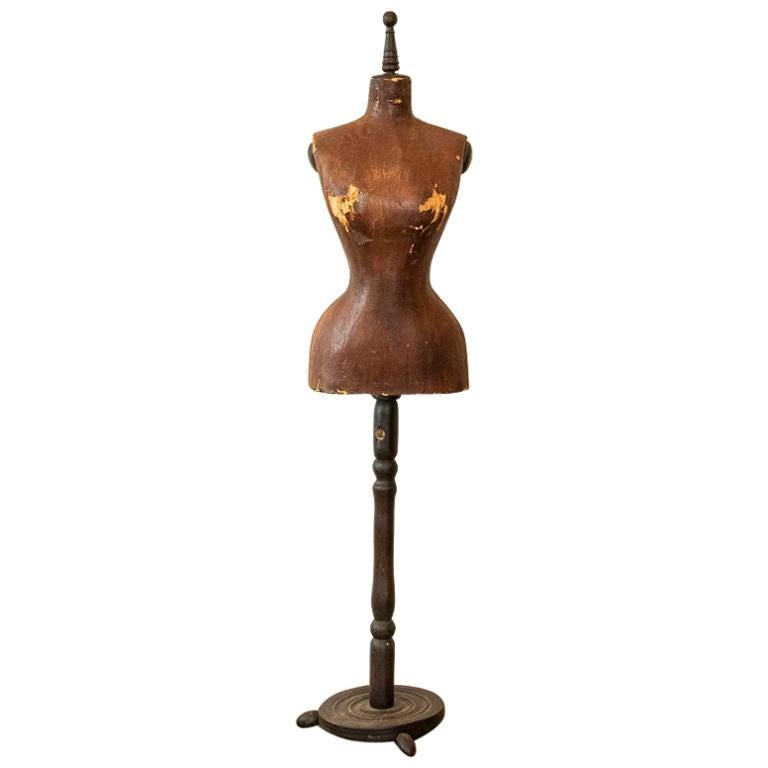 Authentic Vintage Brown Paper Mâché Dress Mannequin For Sale at 1stDibs