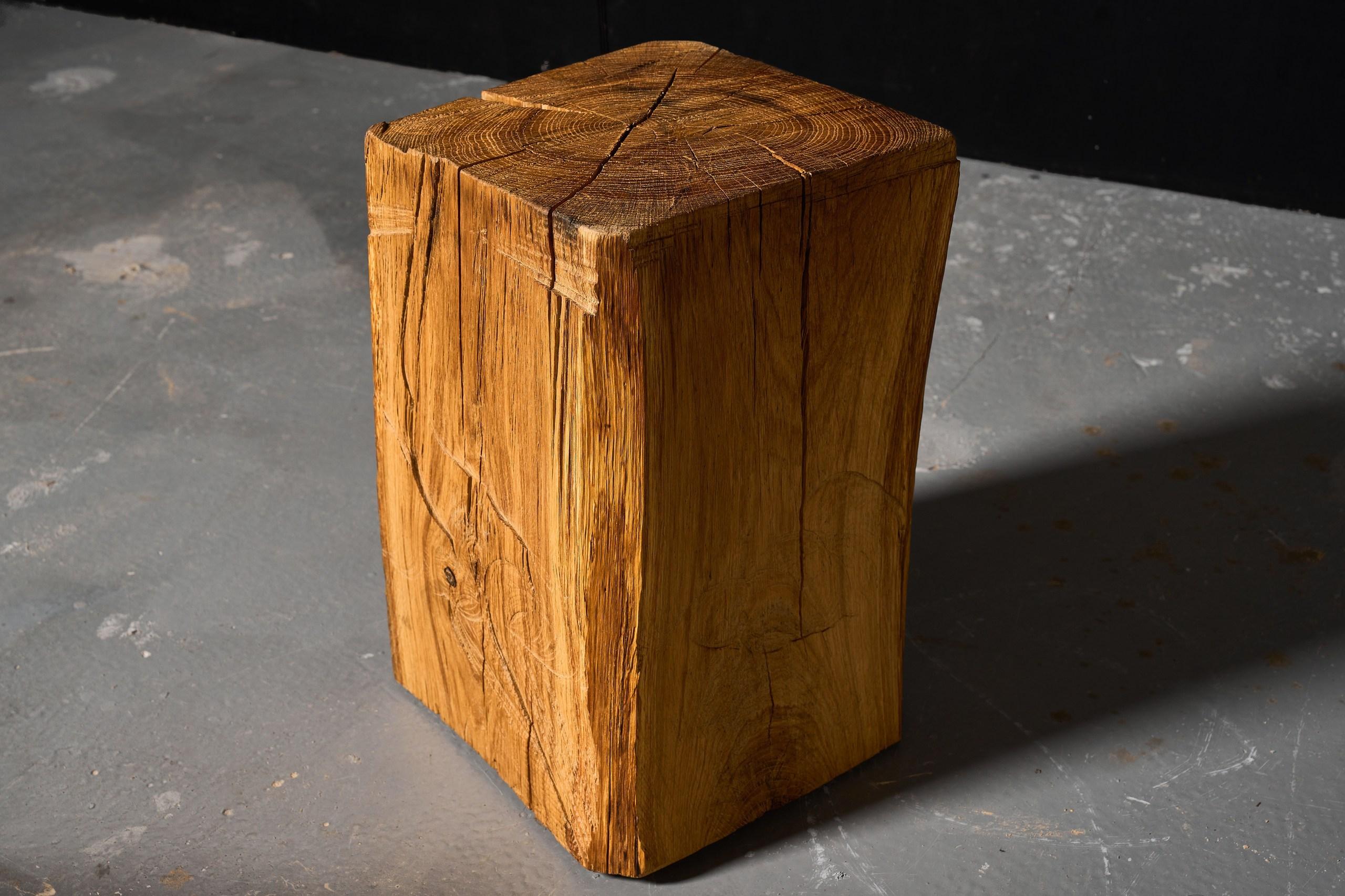 Moldovan Authentic Vintage Brutalist Style Sculpted Side Table in Solid Oak For Sale