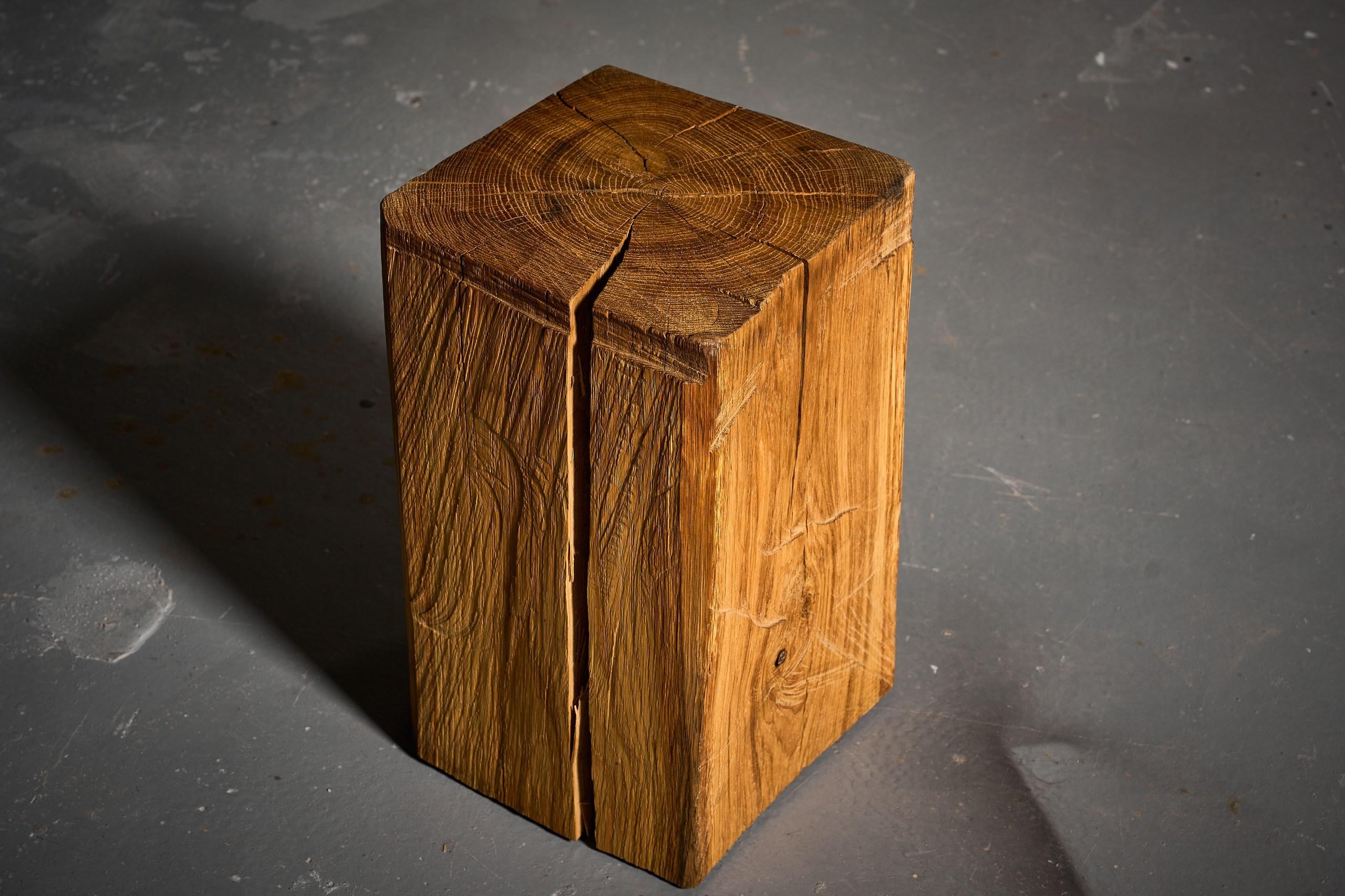 Hand-Carved Authentic Vintage Brutalist Style Sculpted Side Table in Solid Oak For Sale