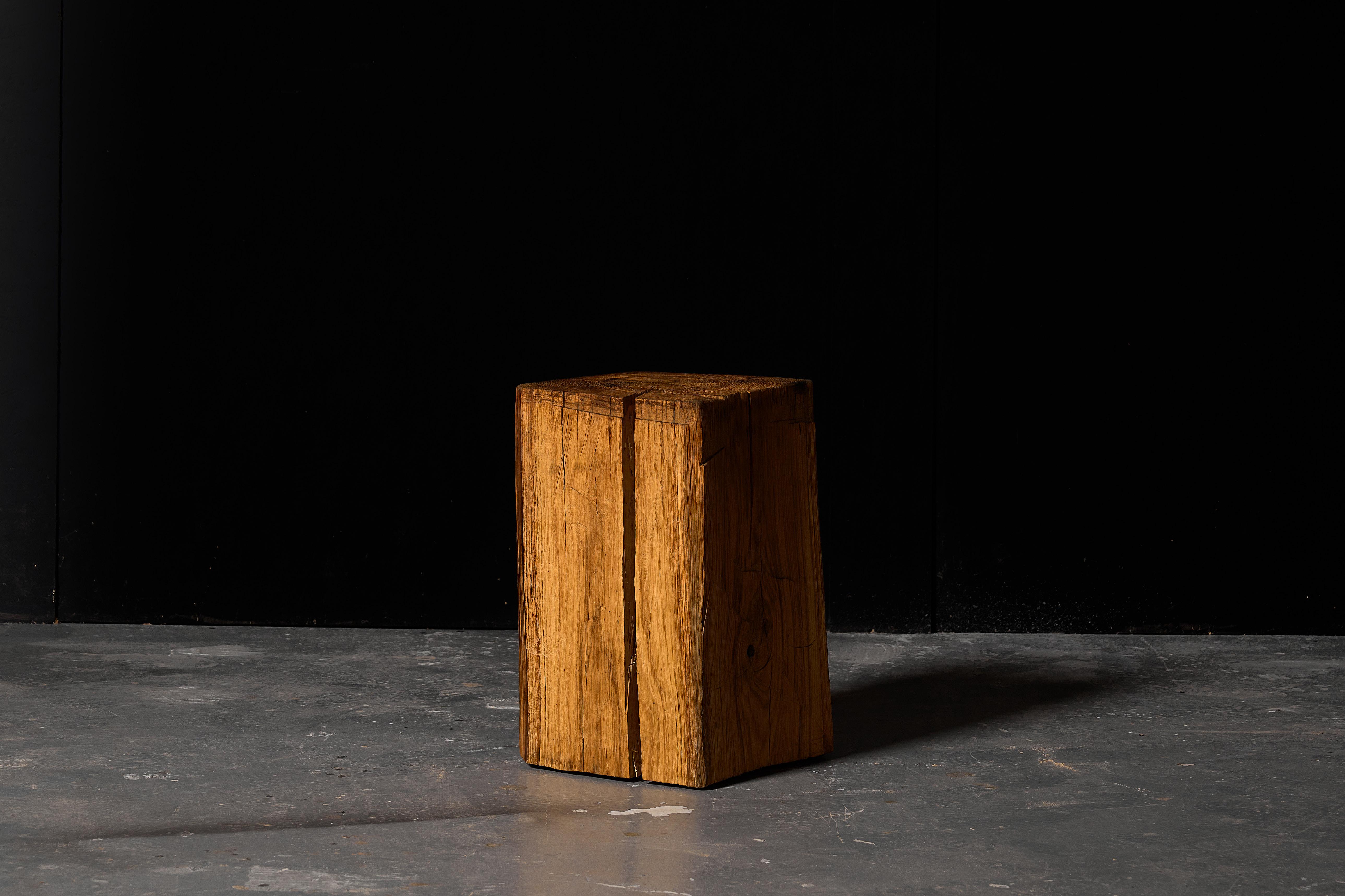 Contemporary Authentic Vintage Brutalist Style Sculpted Side Table in Solid Oak For Sale