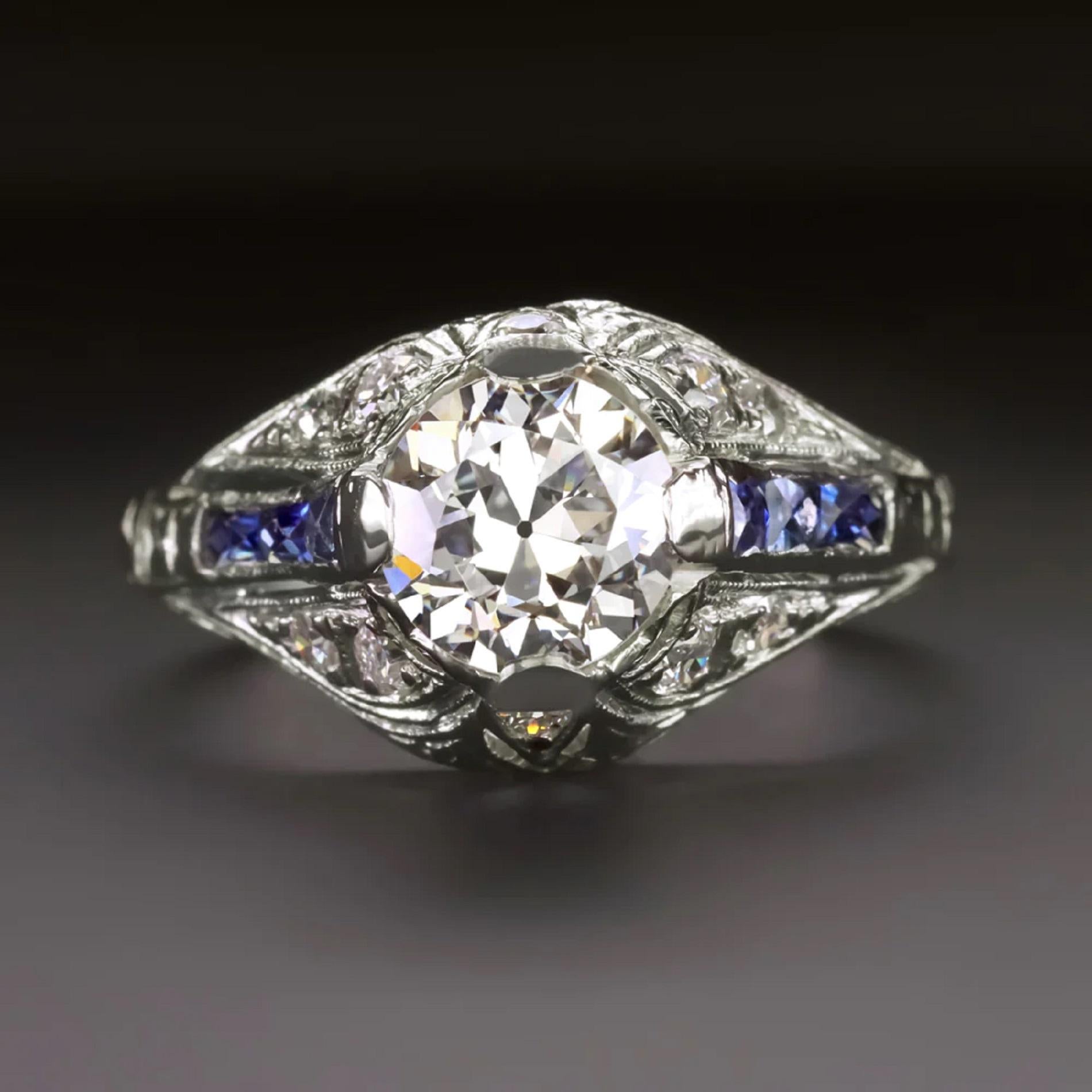 Art déco Authentique bague Vintage Carat Old European Cut Diamond Impressionnant en vente