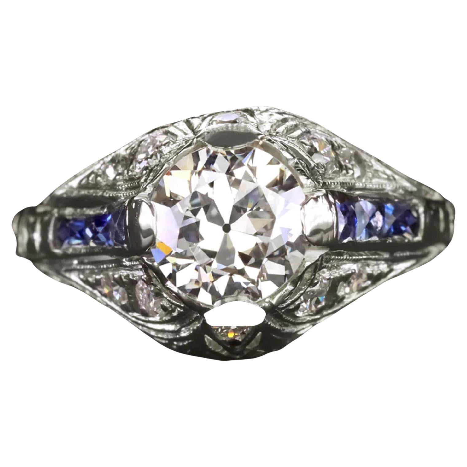 Authentic Vintage Carat Old European Cut Diamond Impressive Ring For Sale