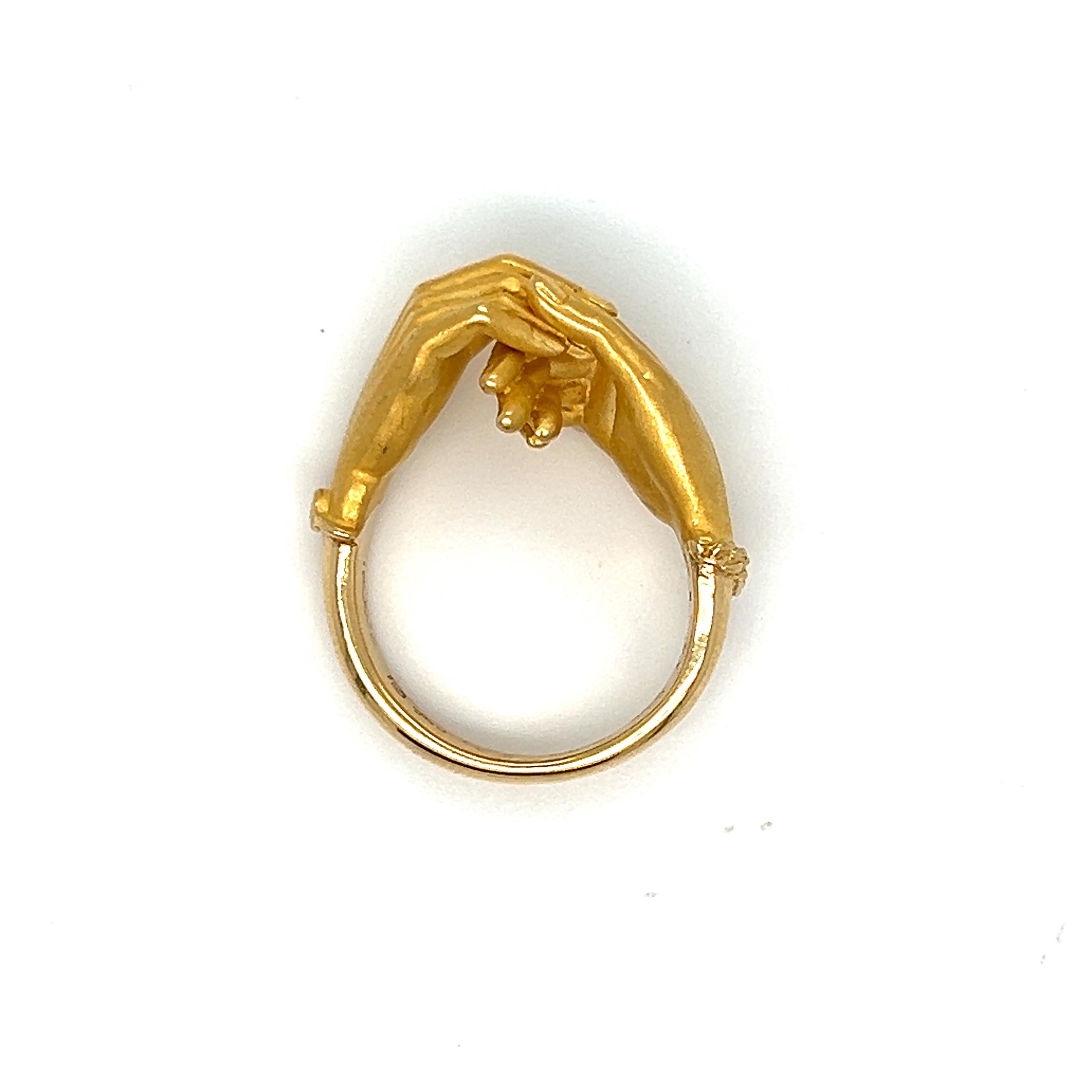 Autentico anello vintage Carrera y Carrera Diamond 'Hands' in oro giallo 18 carati. In condizioni buone in vendita a San Francisco, CA