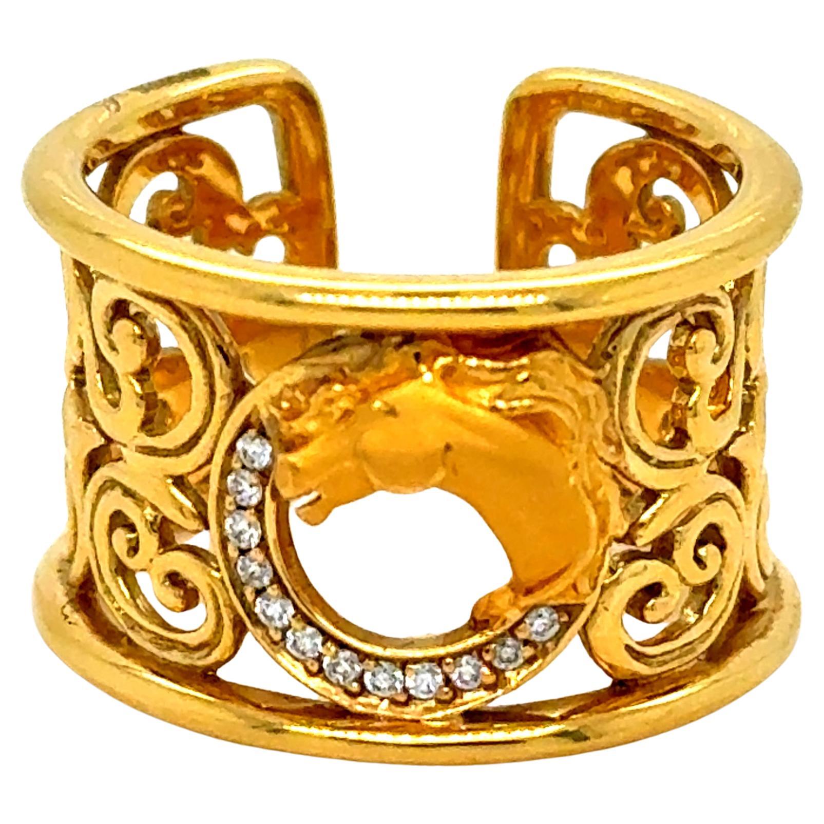 Authentischer Vintage Carrera y Carrera Diamant-Pferd-Manschettenring aus 18 Karat Gelbgold