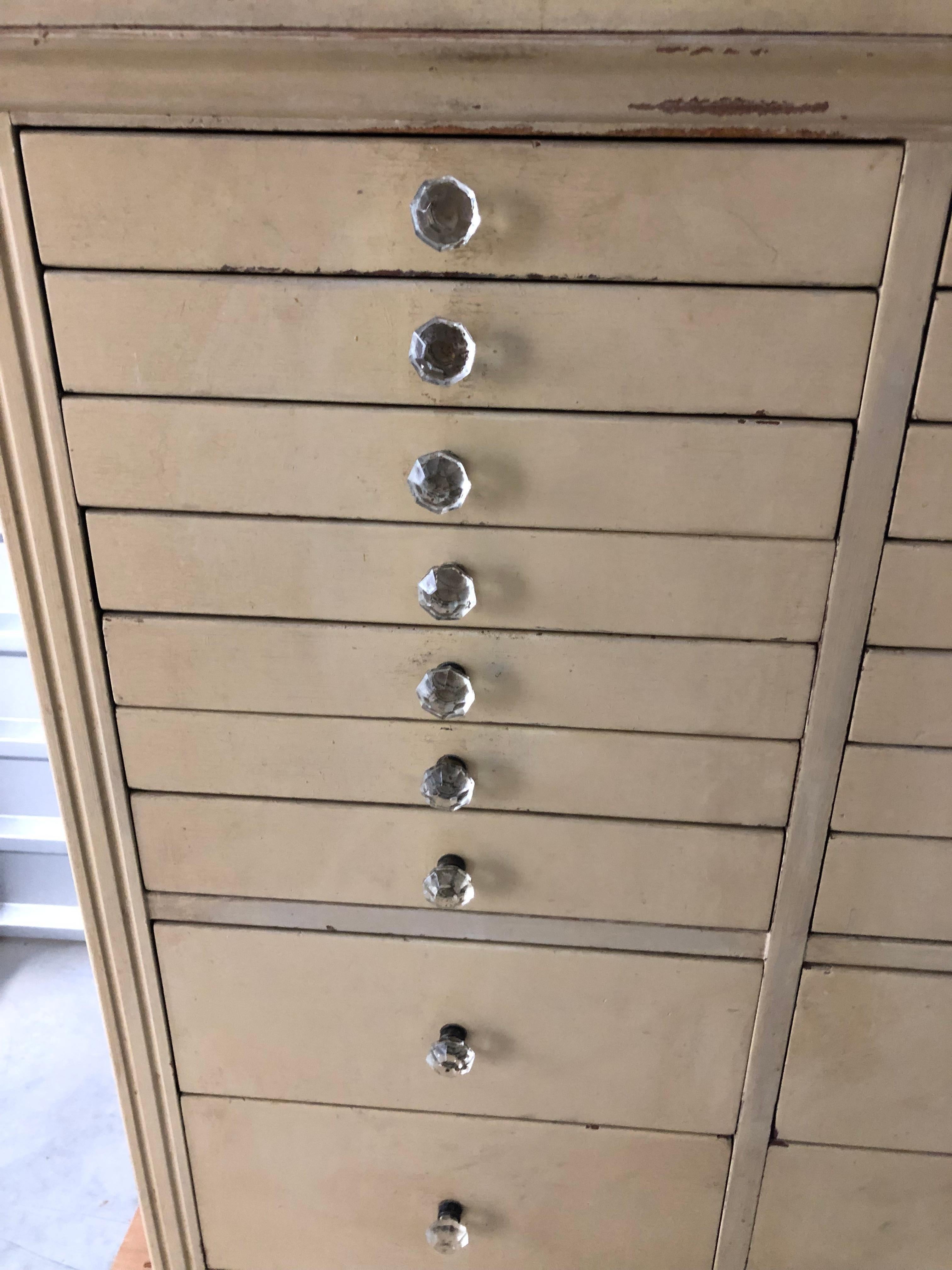 Milk Glass Authentic Vintage Dental Cabinet with Multiiple Drawers