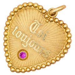 Autentico ciondolo vintage francese in oro massiccio 18 carati "Toi Toujours" - Ti amo sempre