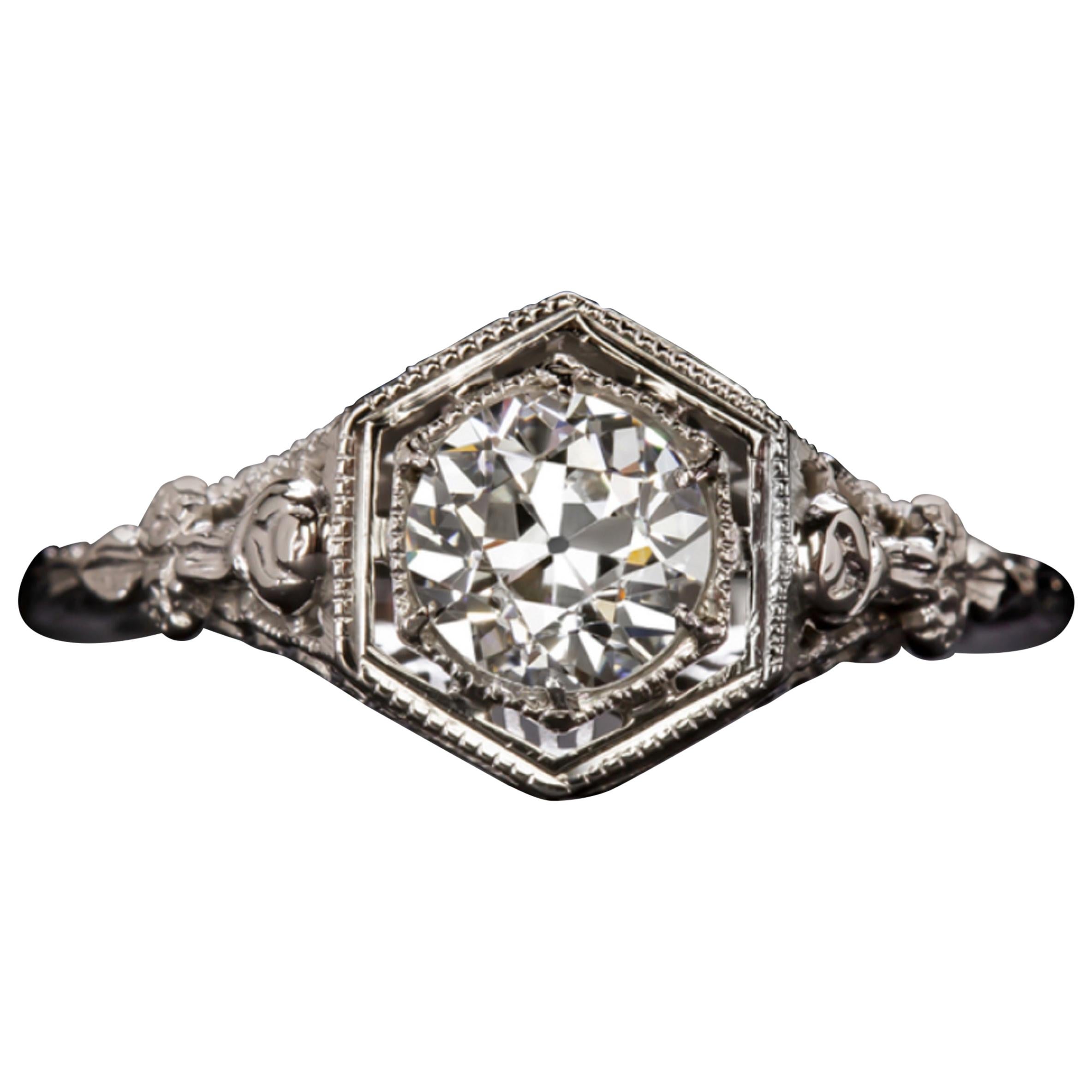 Diamond White Gold Asymmetric Modern Engagement Ring For Sale at