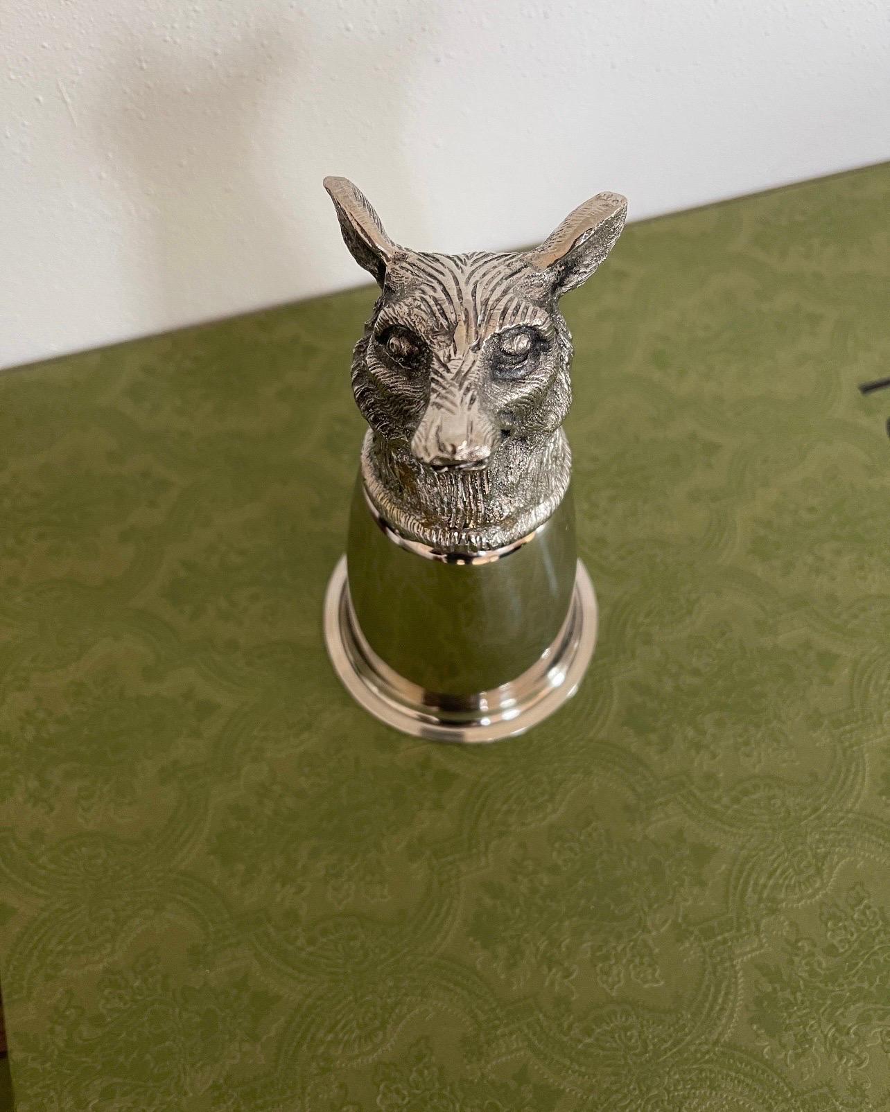Authentic Vintage Gucci fox head silver stirrup cup In Good Condition In Malibu, CA
