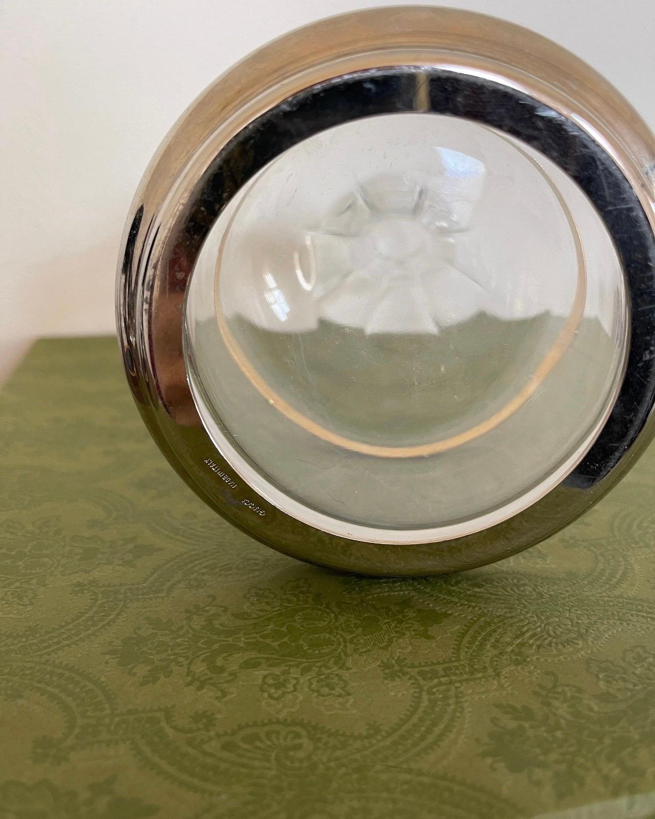 Authentic Vintage Gucci glass decanter with matching orb top In Good Condition In Malibu, CA