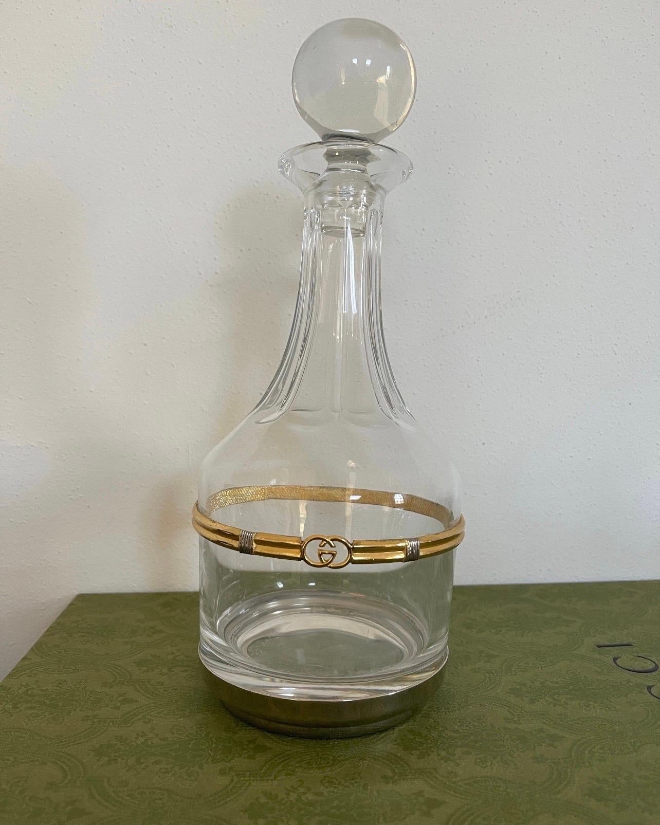 Women's or Men's Authentic Vintage Gucci glass decanter with matching orb top