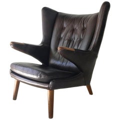 Authentic Vintage Hans Wegner for AP Stollen "Papa Bear" Leather Lounge Chair