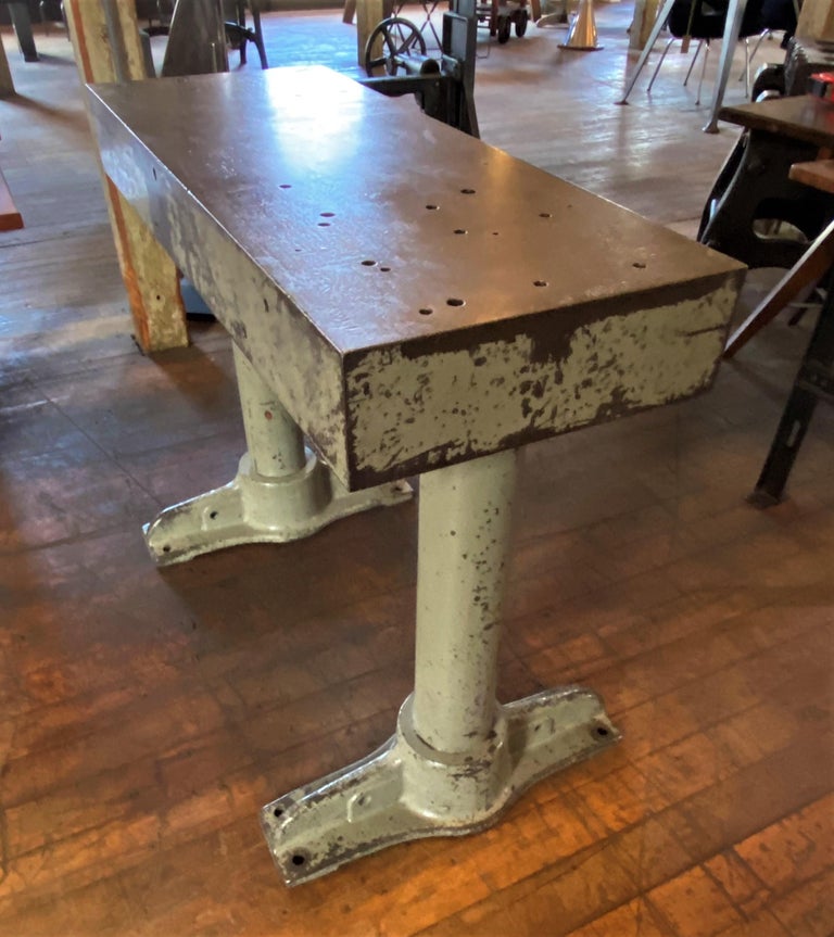 Authentic Vintage Industrial Cast Iron Work Console Table 1