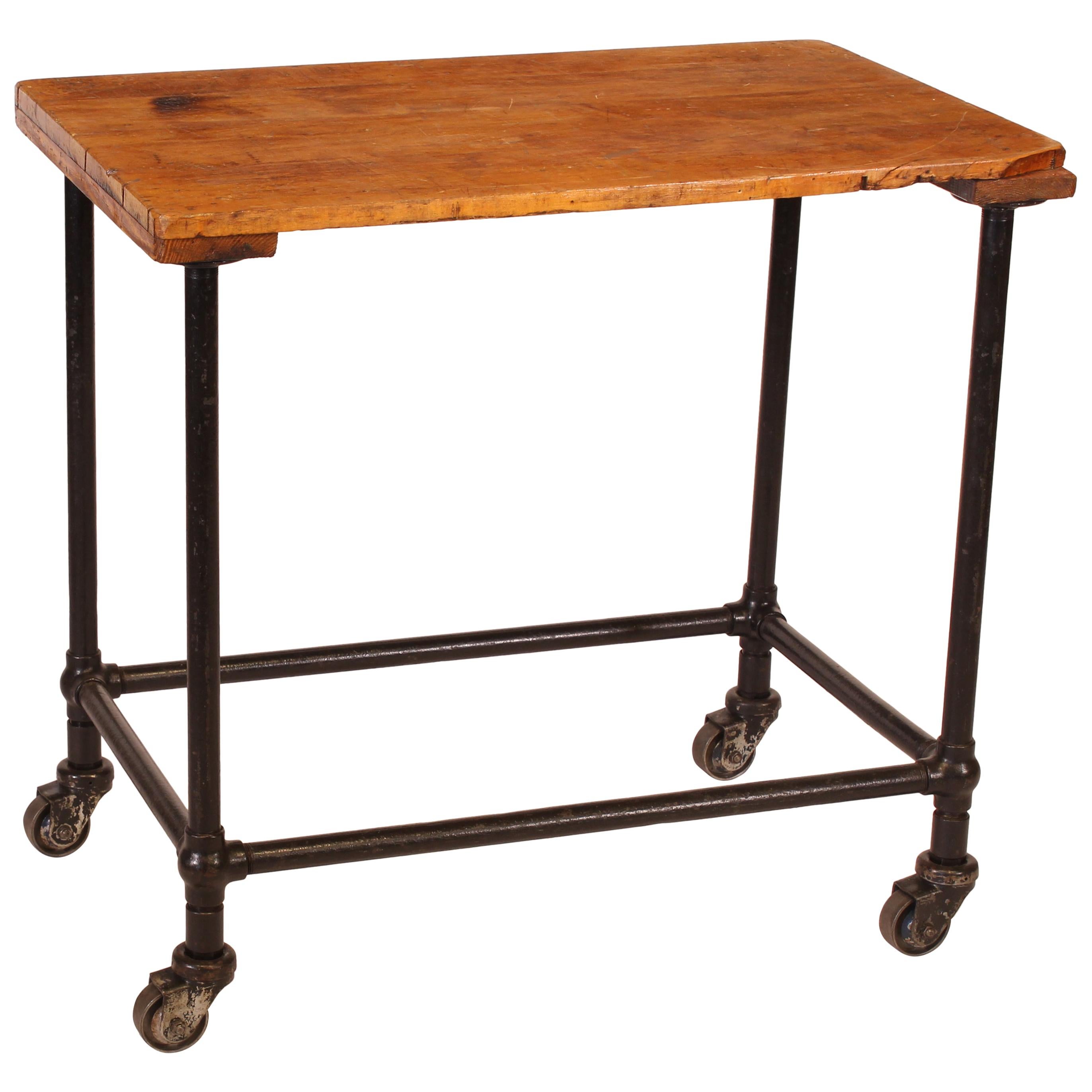 Authentic Vintage Industrial 'Turtle' Table / Rolling Cart on Double Casters at 1stDibs
