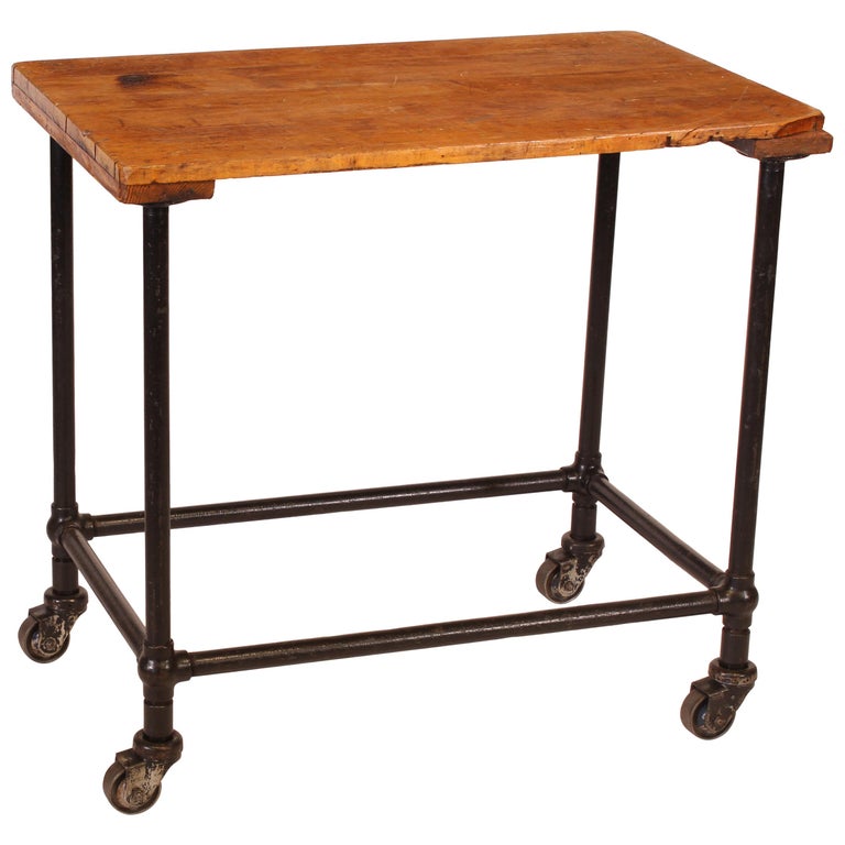 Authentic Vintage Industrial Rolling Printing Table Or Cart For