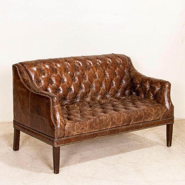 Authentic Vintage Leather Chesterfield, Chesterfield Leather Loveseat