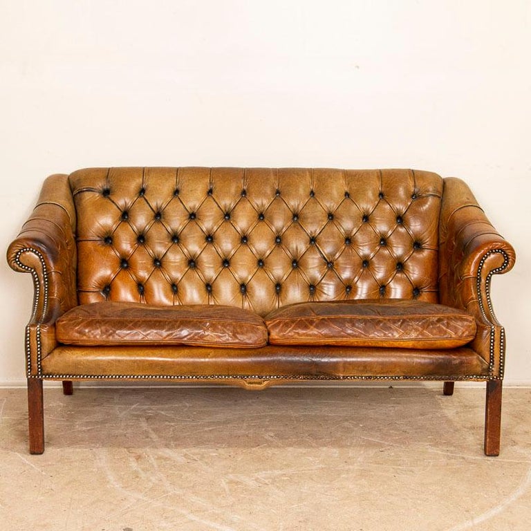 Authentic Vintage Leather Chesterfield Two Seat Sofa or Loveseat ...