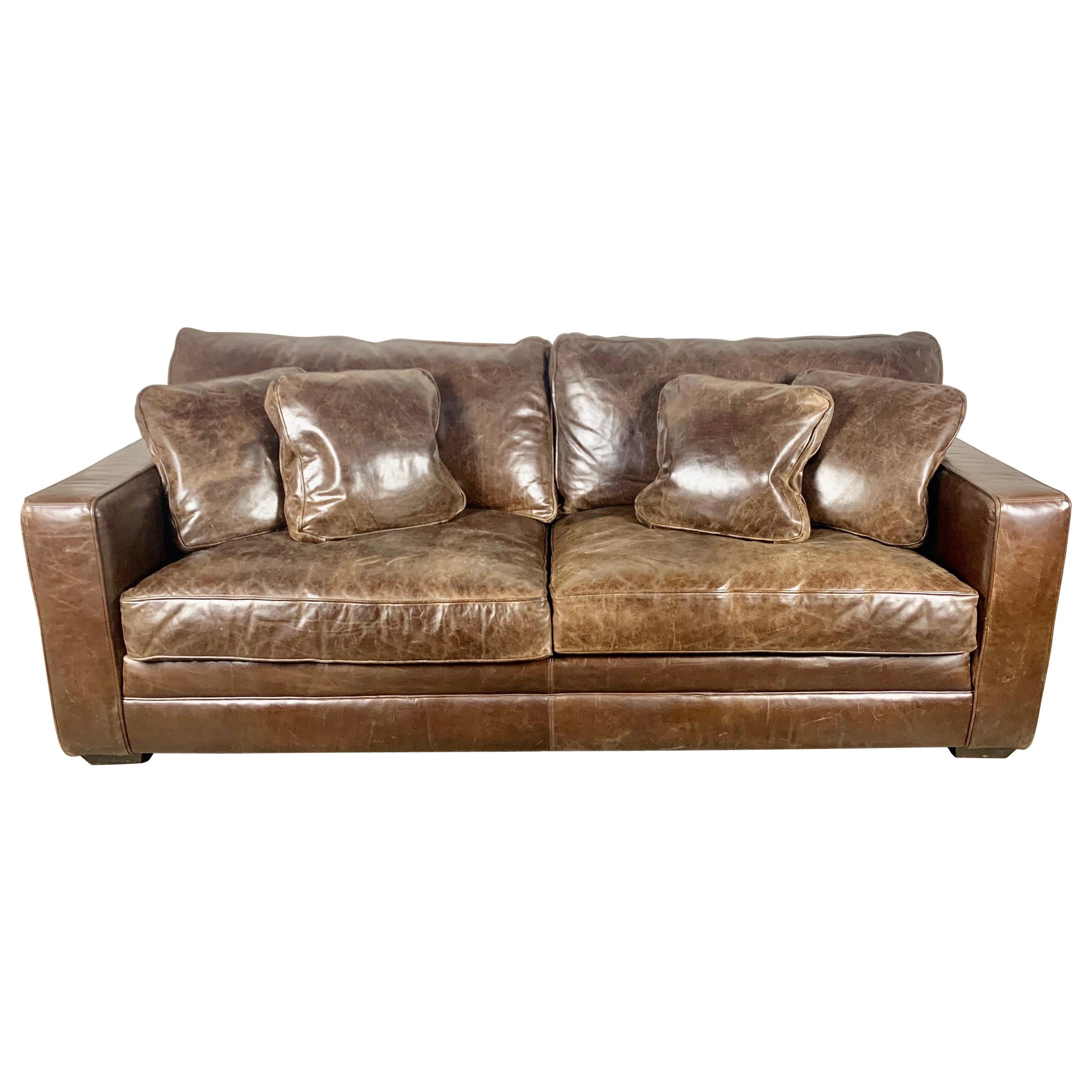 Authentic Vintage Leather Sofa w/ Pillows