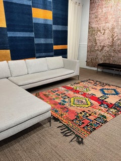Alfombra de lana marroquí auténtica, multicolor, vibrante y lúdica