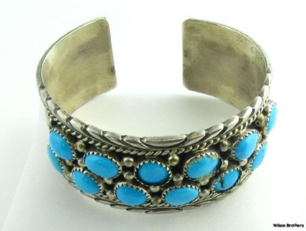Authentic Vintage Navajo Ruth Ann Begay Turquoise Bangle Bracelet Silver Signed In Fair Condition In Greensboro, NC