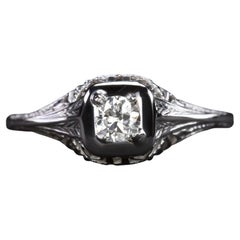 Authentic Vintage Old European Diamond 18 Carats White Gold Ring