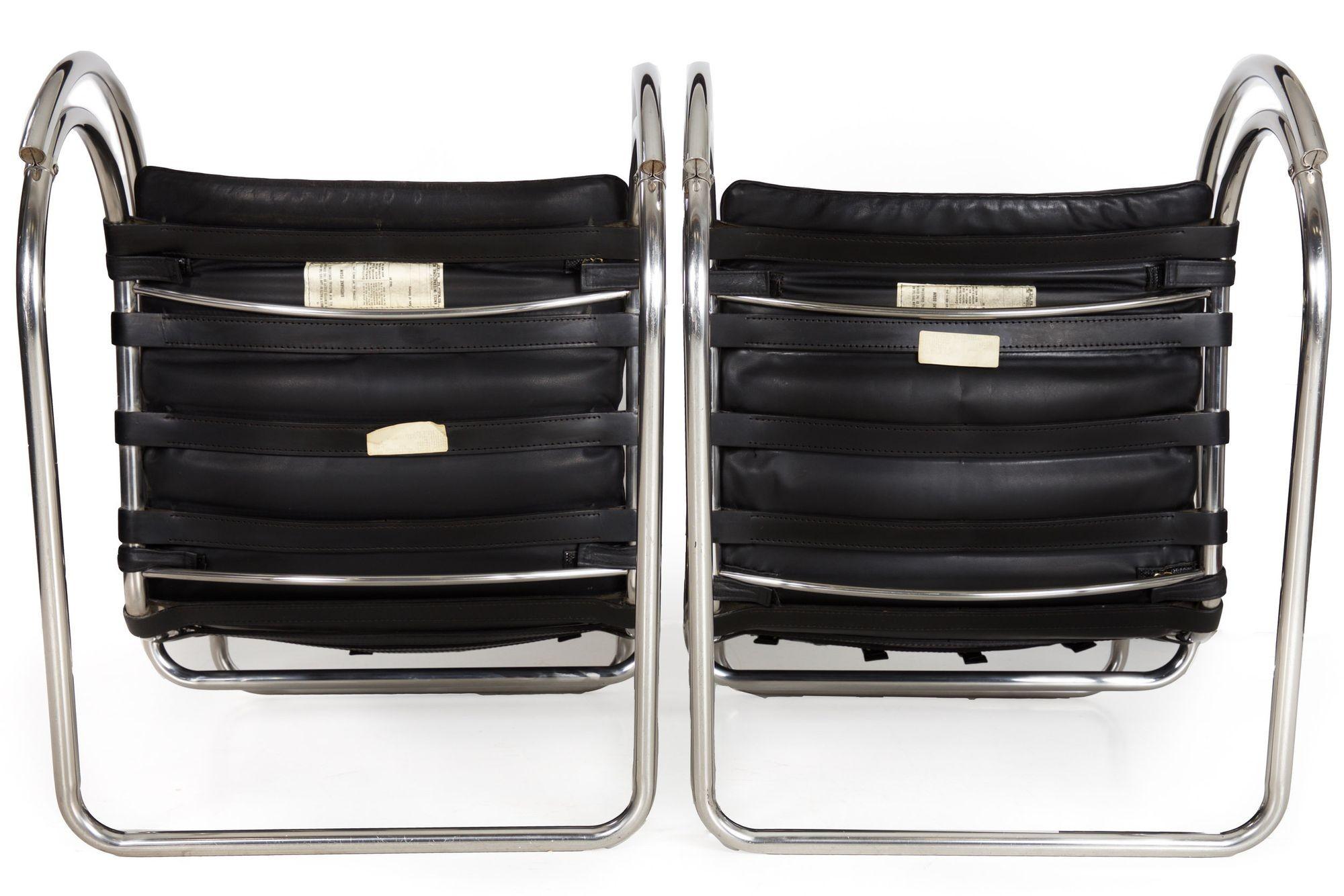 Authentic Vintage Pair of Leather Lounge Chairs by Mies Van Der Rohe for Knoll For Sale 5