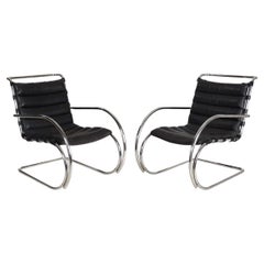 Authentic Vintage Pair of Leather Lounge Chairs by Mies Van Der Rohe for Knoll