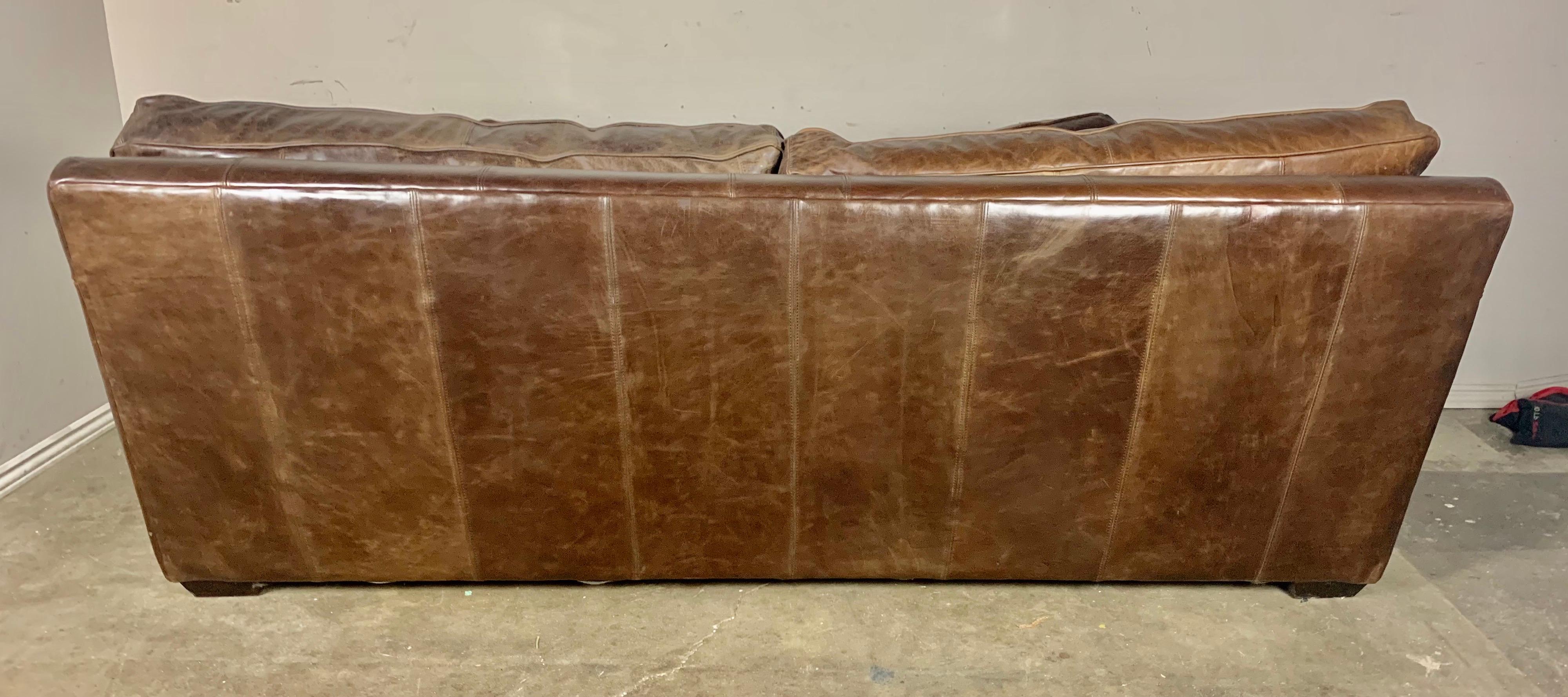 Authentic Vintage Leather Sofa w/ Pillows 2