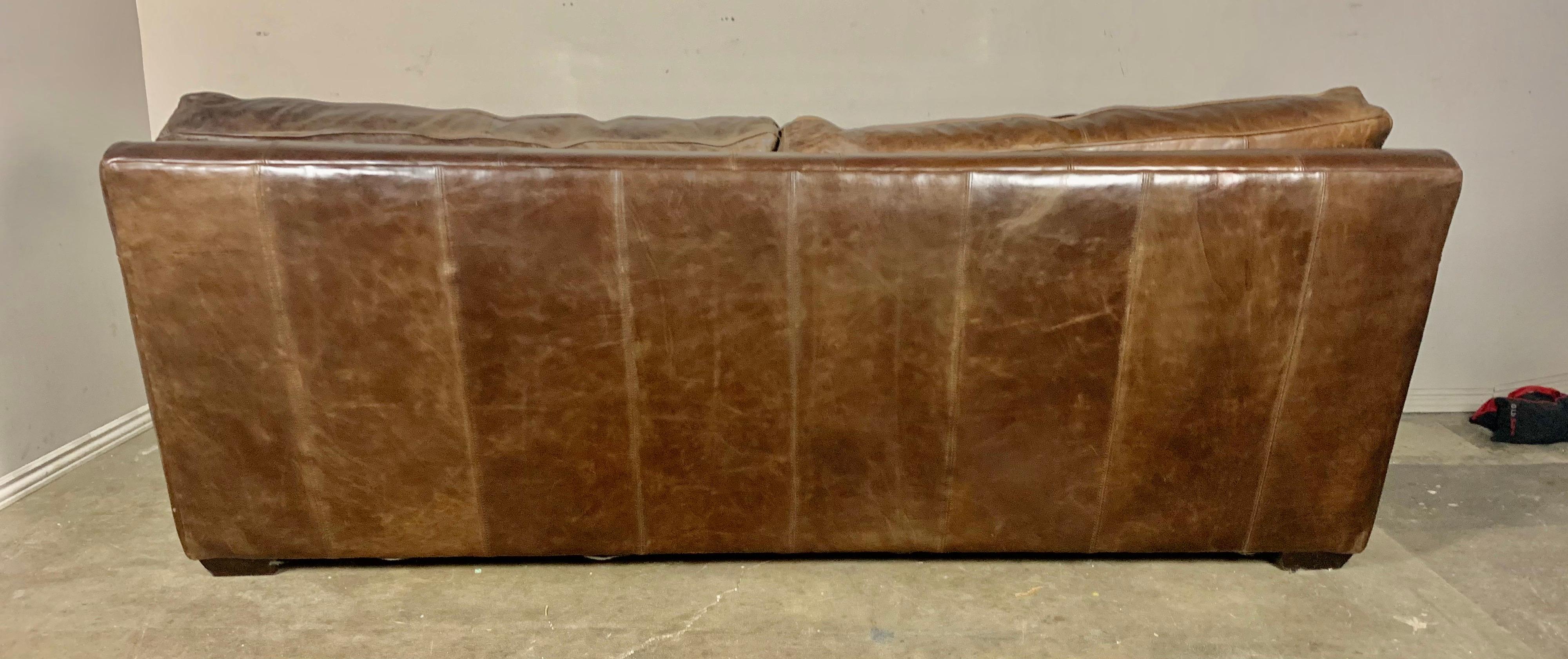 Authentic Vintage Leather Sofa w/ Pillows 3