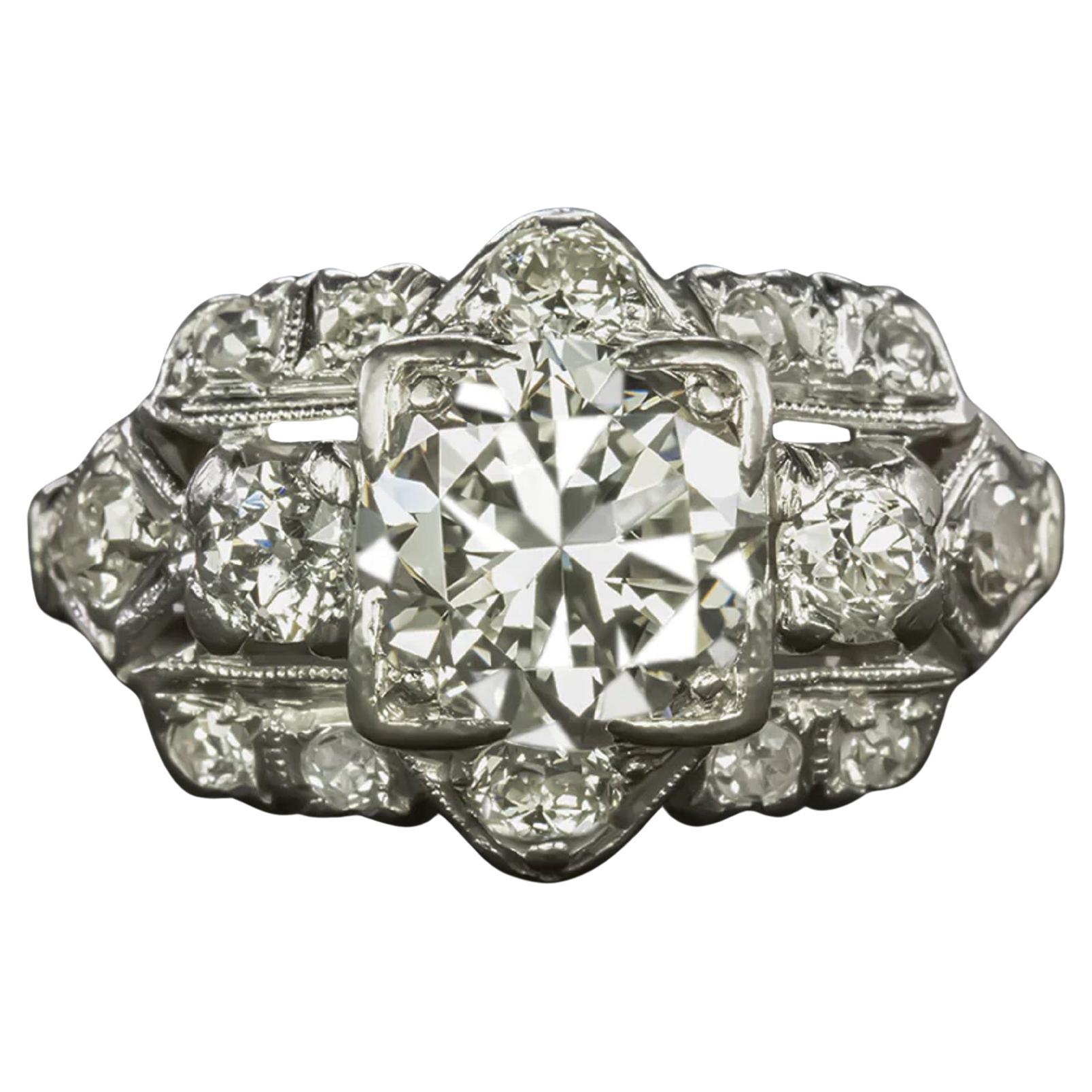Authentischer Vintage Platinring mit rundem Diamanten im Brillantschliff