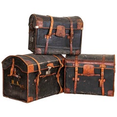 Authentic Antique Set of 3 Travel Trunks with Monograms