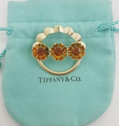Authentic Vintage Tiffany & Co. 14K Yellow Gold Flower Citrine Brooch – 1.4", 10