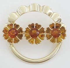 Authentic Vintage Tiffany & Co. 14K Yellow Gold Flower Citrine Brooch – 1.4", 10