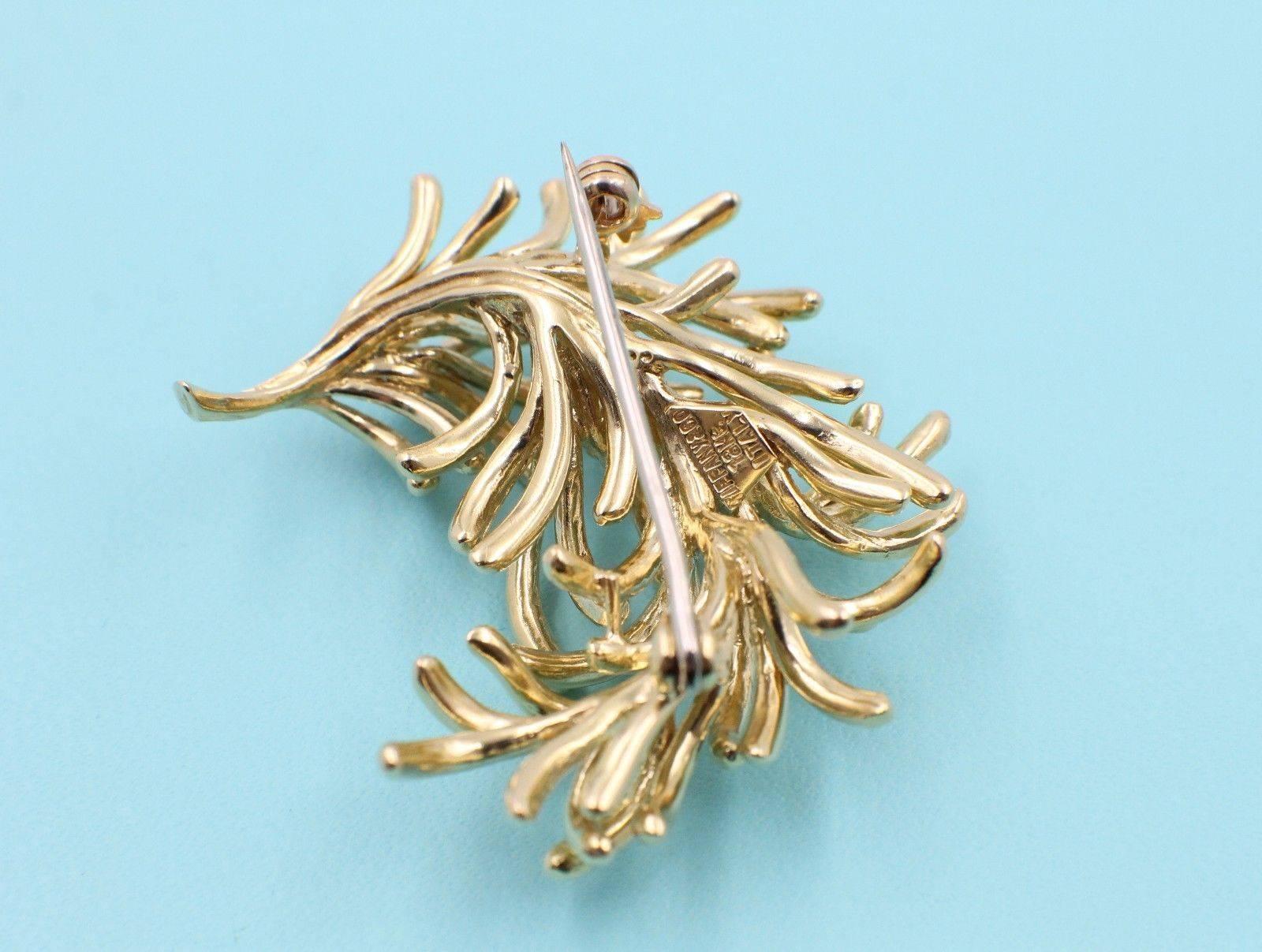 Authentische Vintage Tiffany & Co. 18 Karat Gelbgold Blatt-Anstecknadelbrosche, Vintage im Zustand „Hervorragend“ im Angebot in San Diego, CA